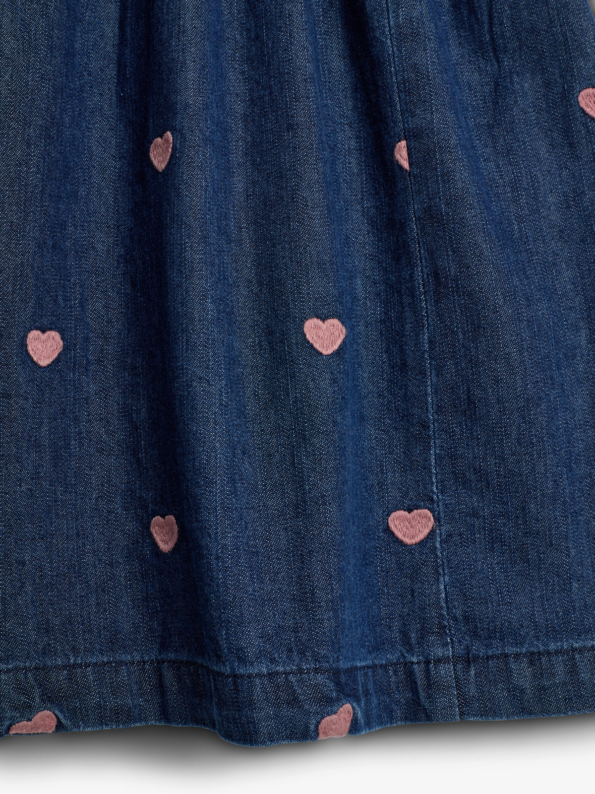 Jeanskleid mit Stickerei - Dark Blue Denim with Rose Heart | 100184 Debbie