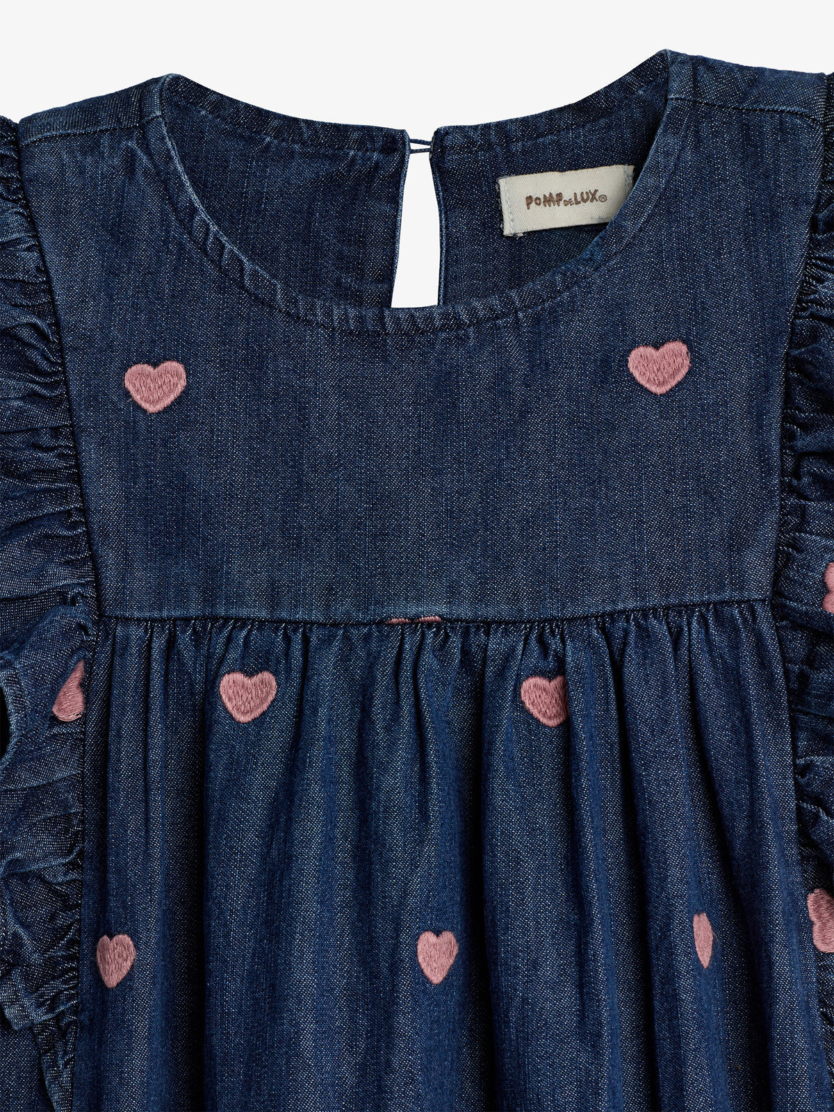 Jeanskleid mit Stickerei - Dark Blue Denim with Rose Heart | 100184 Debbie