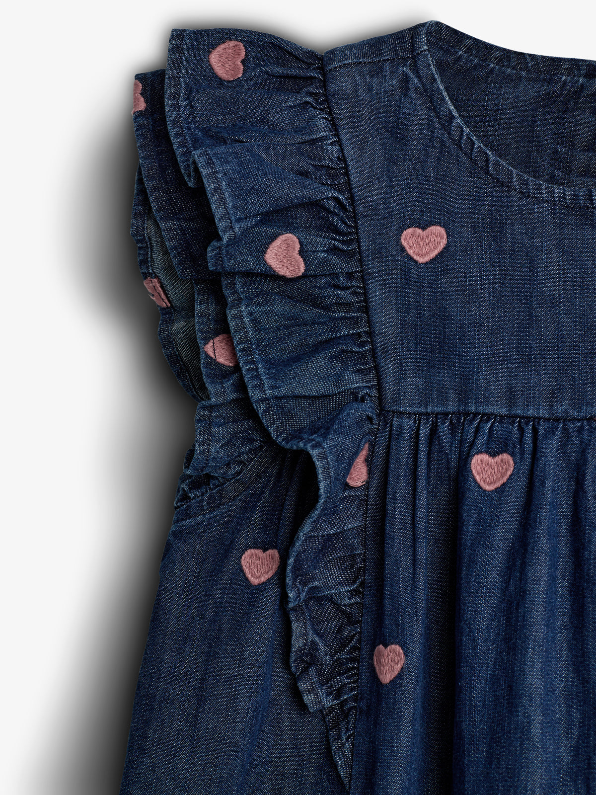 Jeanskleid mit Stickerei - Dark Blue Denim with Rose Heart | 100184 Debbie