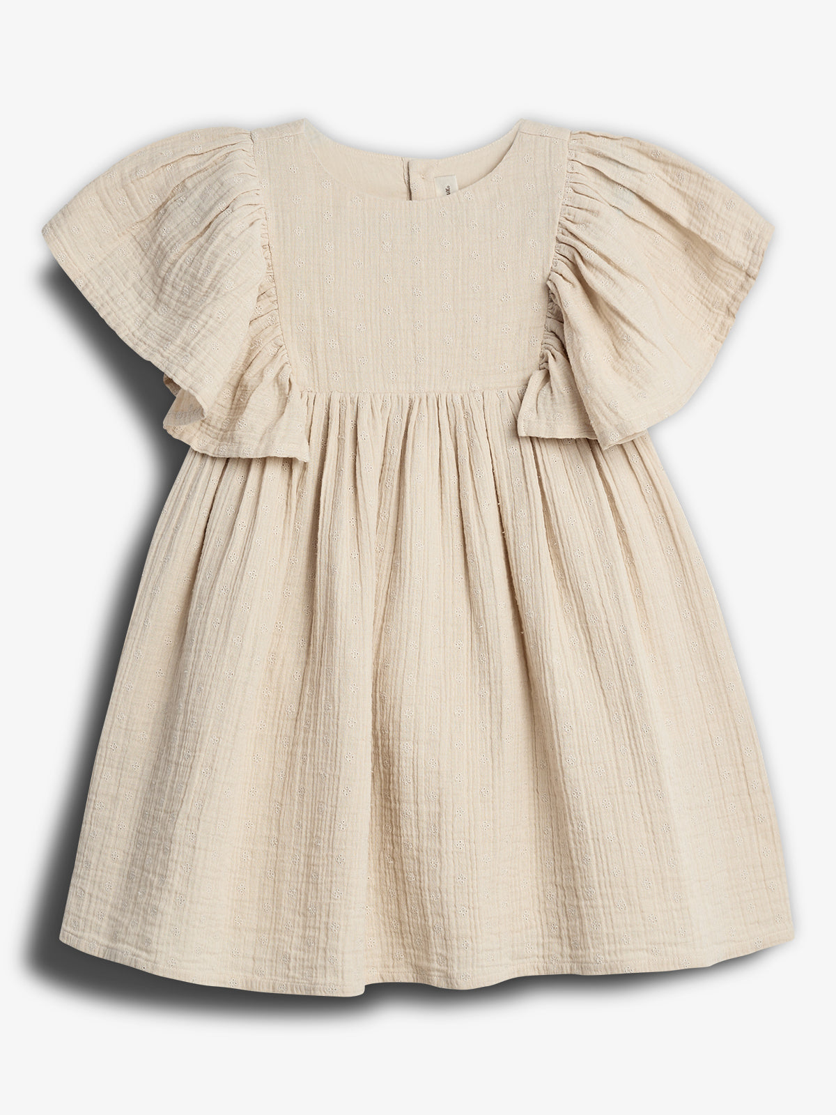 Musselinkleid mit Schmetterlingsärmeln und Stickerei - Light Beige | 100243 Ella