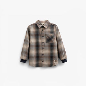 Kariertes Flanellhemd mit Rippbündchen - Kids - Brown Navy Check | 100529 Henry