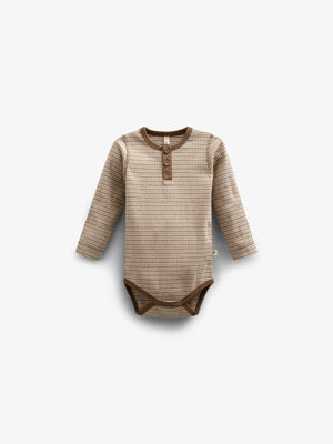 Langärmeliger Baumwoll-Ripp-Body - Kids - Coffee Stripe | 100559 Manson