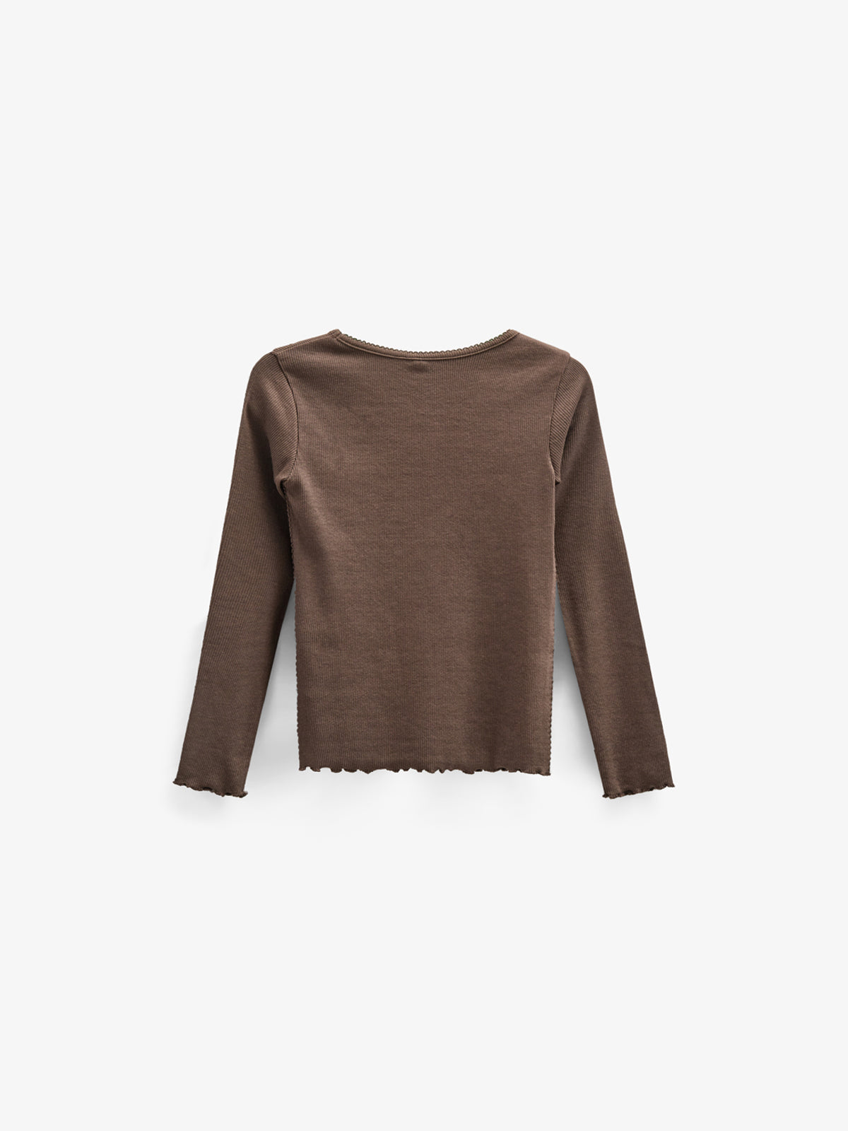 Langärmeliges T-Shirt aus Modalripp mit Picot-Rand - Kids - Chocolate | 100576 Mia