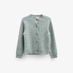 unisex Strickjacke in Wollmischung - Kids - Green Melange | 100747 Cork