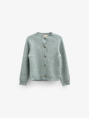 unisex Strickjacke in Wollmischung - Kids - Green Melange | 100747 Cork