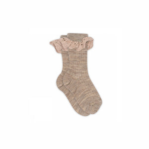 MP Kniestrümpfe aus Wolle mit Spitze - Kids - Caffe Latte Melange | 100780 MP Lea Socks