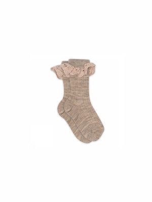 MP Kniestrümpfe aus Wolle mit Spitze - Kids - Caffe Latte Melange | 100780 MP Lea Socks