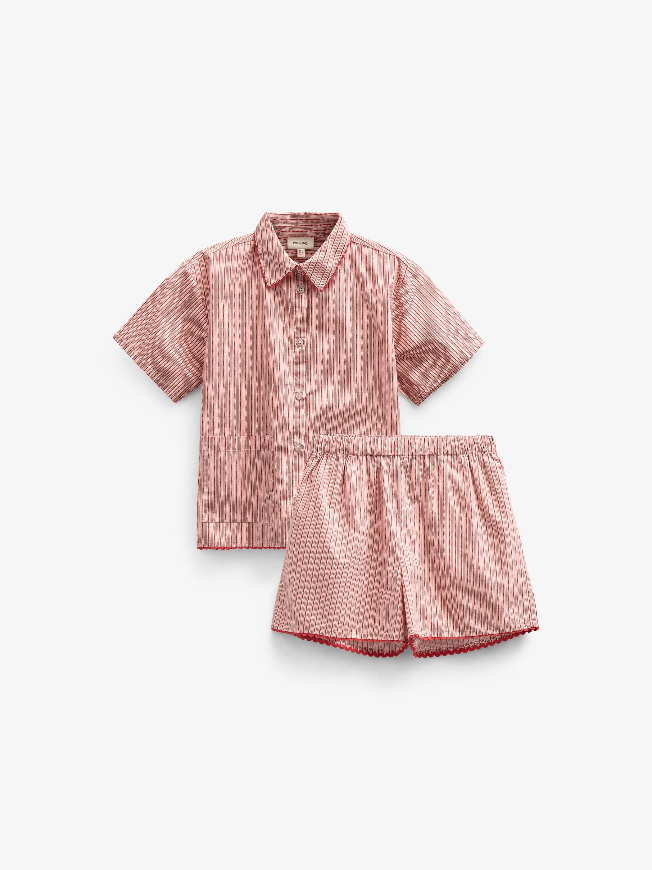 Gestreiftes Poplinhemd und Shorts Set - Kids - Old Rose/Cherry Red | 100946 Olivia