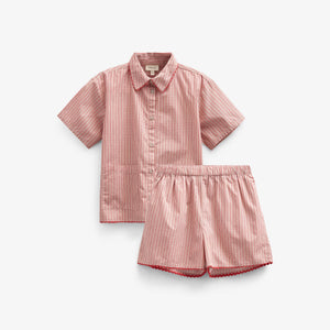 Gestreiftes Poplinhemd und Shorts Set - Tween - Old Rose/Cherry Red | 100947 Olivia