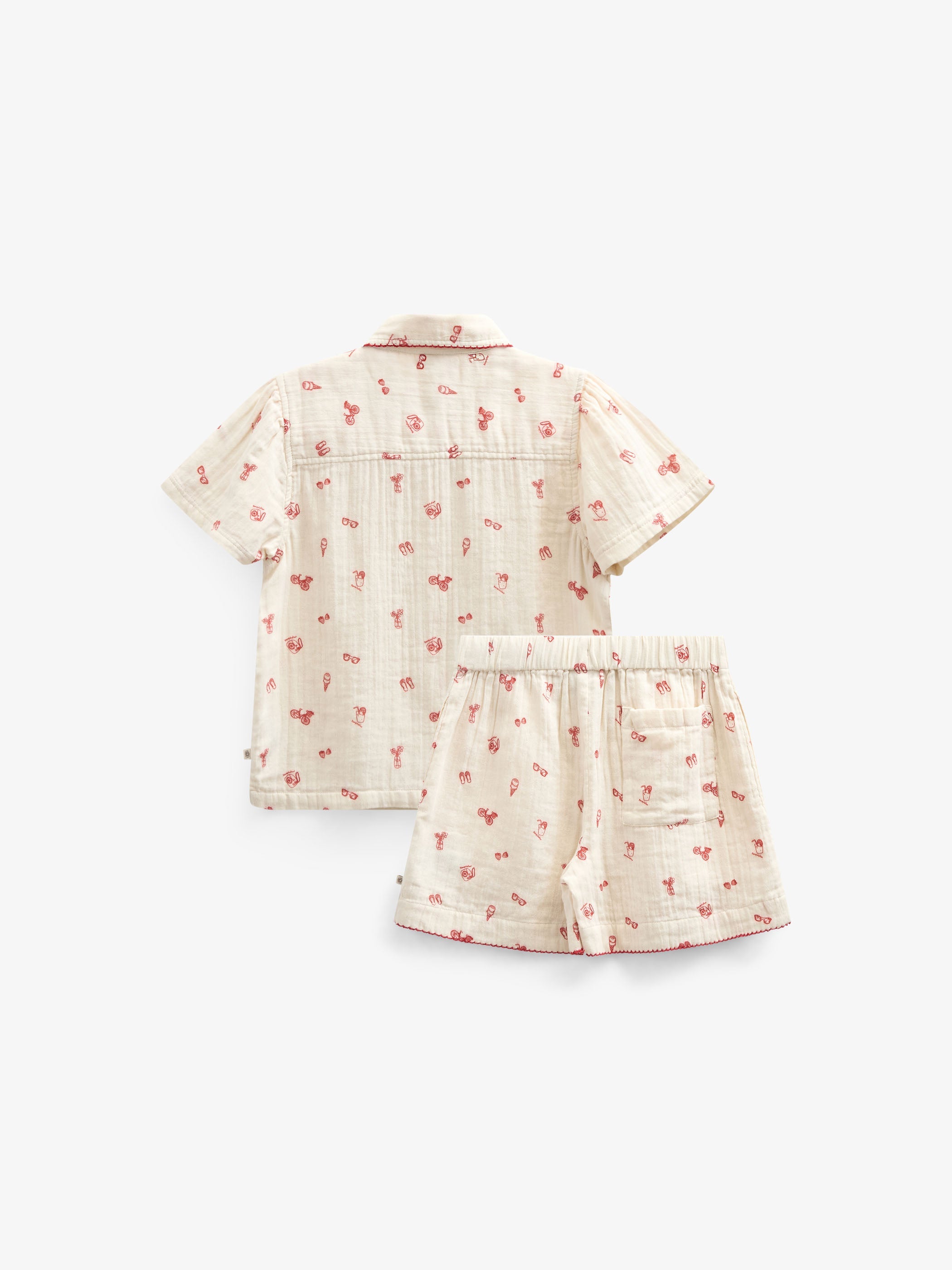 Bedrucktes Gaze Hemd und Shorts Set - Tween - Offwhite/Cherry Red | 100973 Fiona