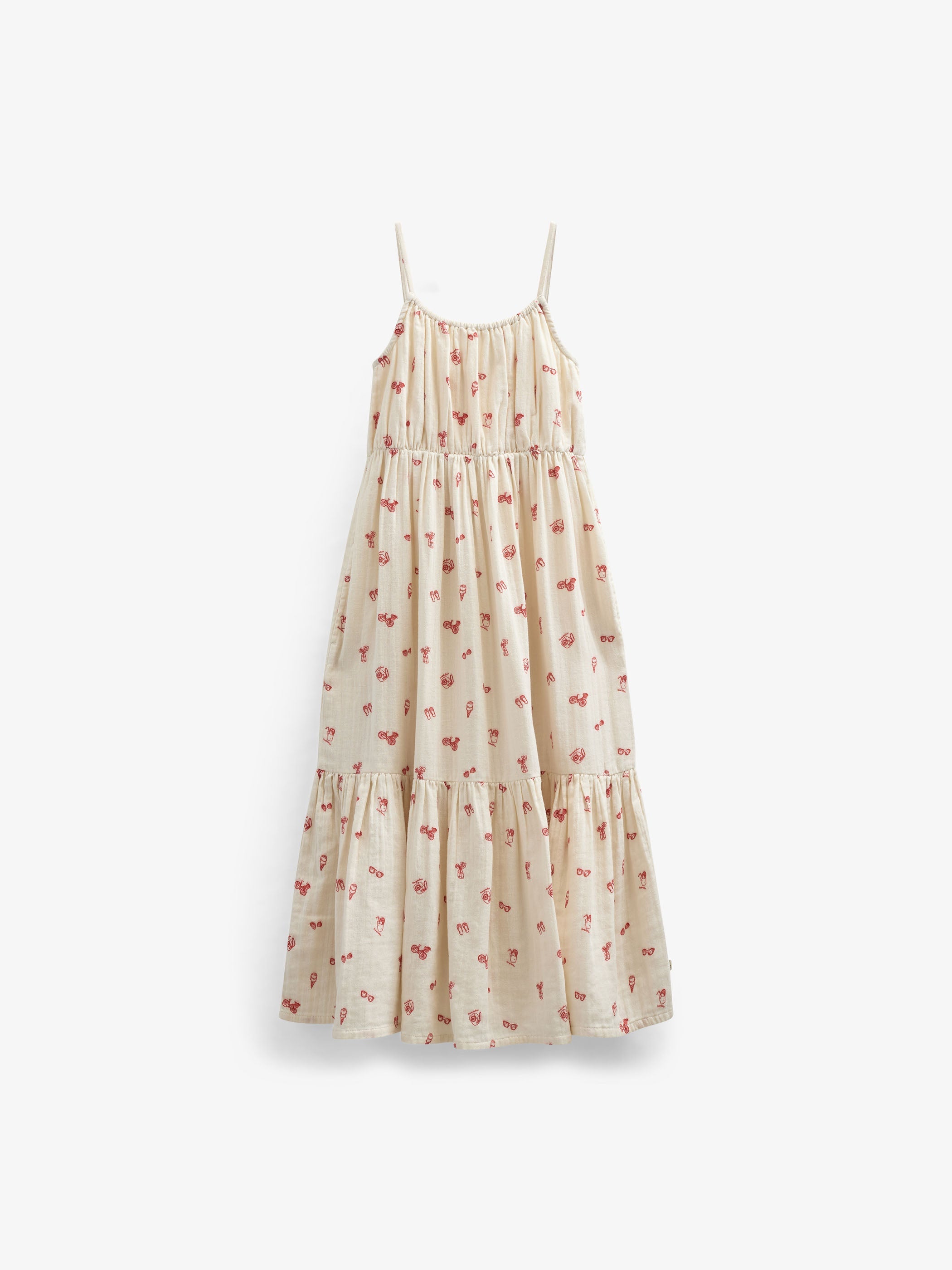 Bedrucktes Gaze-Midi-Trägerkleid - Tween - Offwhite/Cherry Red | 100974 Fiona