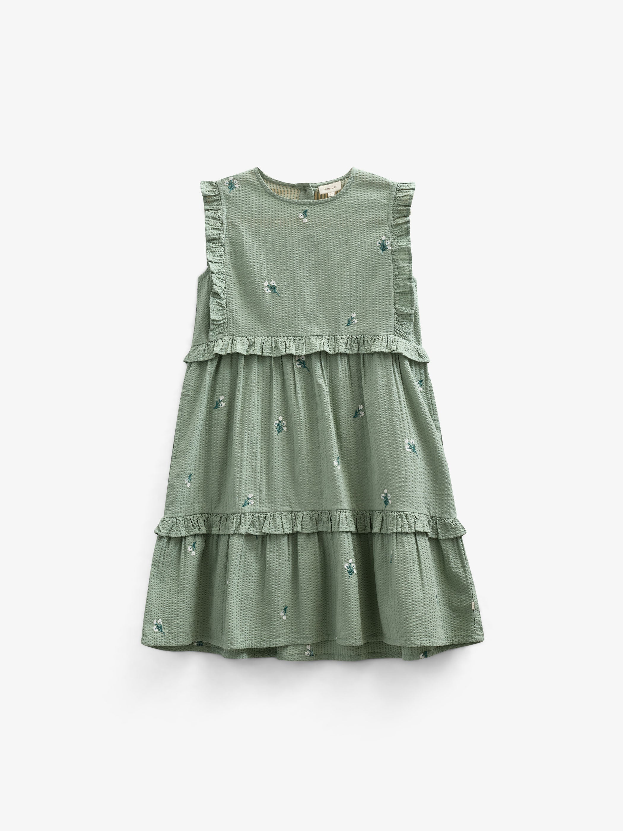 Besticktes Seersucker-Kleid - Kids - Dusty Green | 100976 Nora