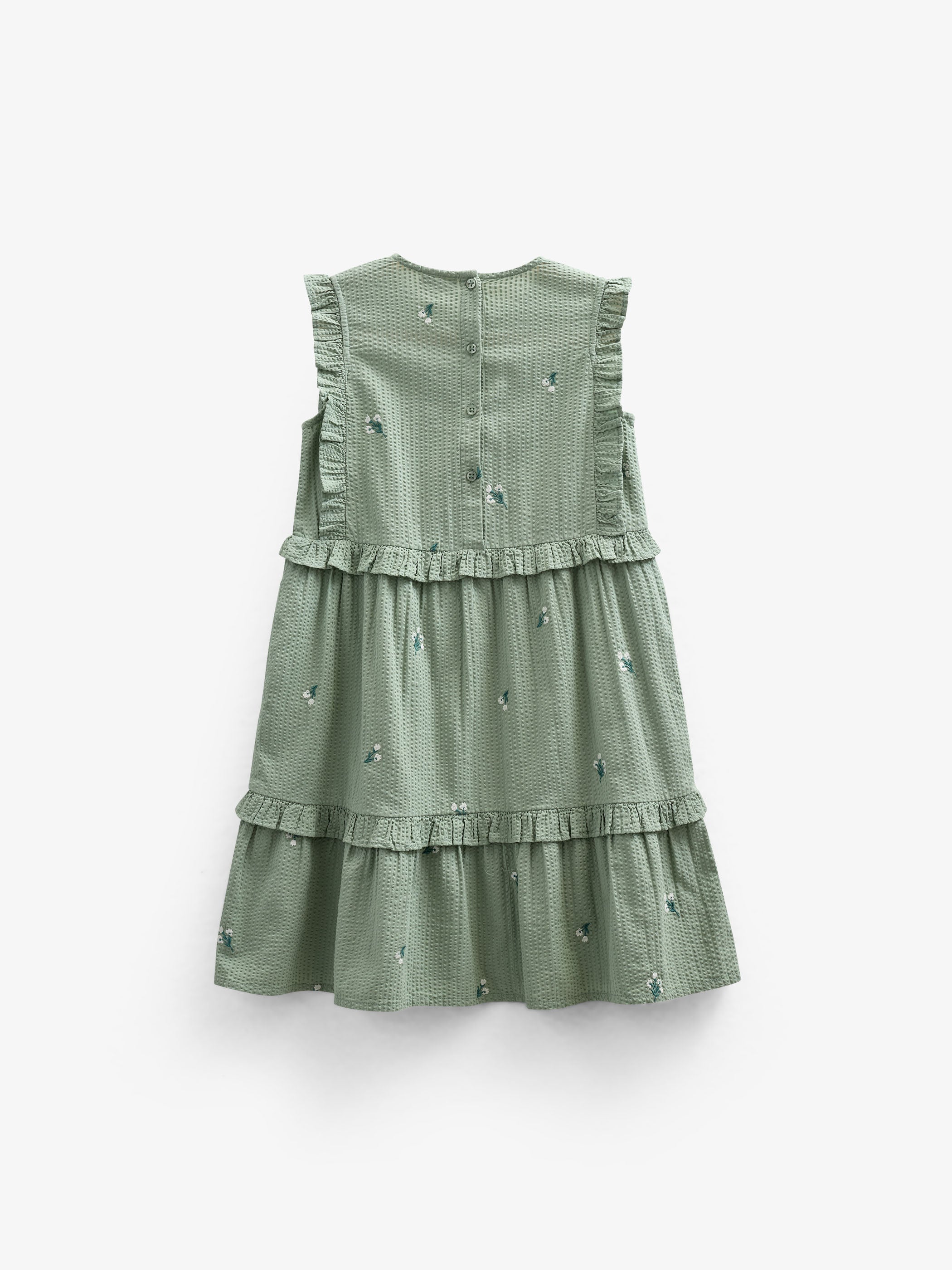 Besticktes Seersucker-Kleid - Kids - Dusty Green | 100976 Nora