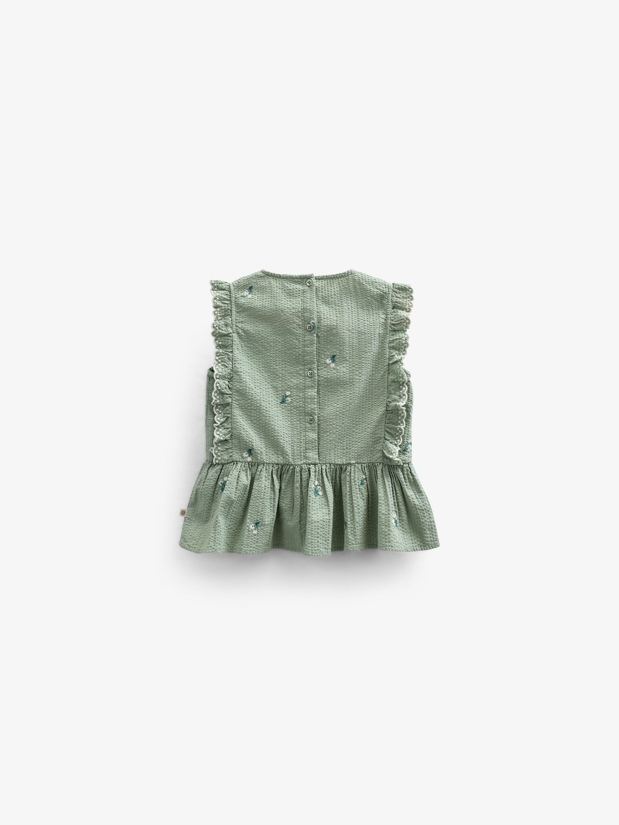 Besticktes Seersucker-Top - Tween - Dusty Green | 100981 Nora