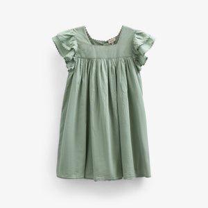 Baumwollkleid mit Zick Zack Rüsche - Kids - Dusty Green | 101035 Alma