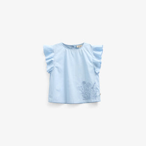 Popelinebluse mit Stickerei - Kids - Powder Blue | 101042 Barbara