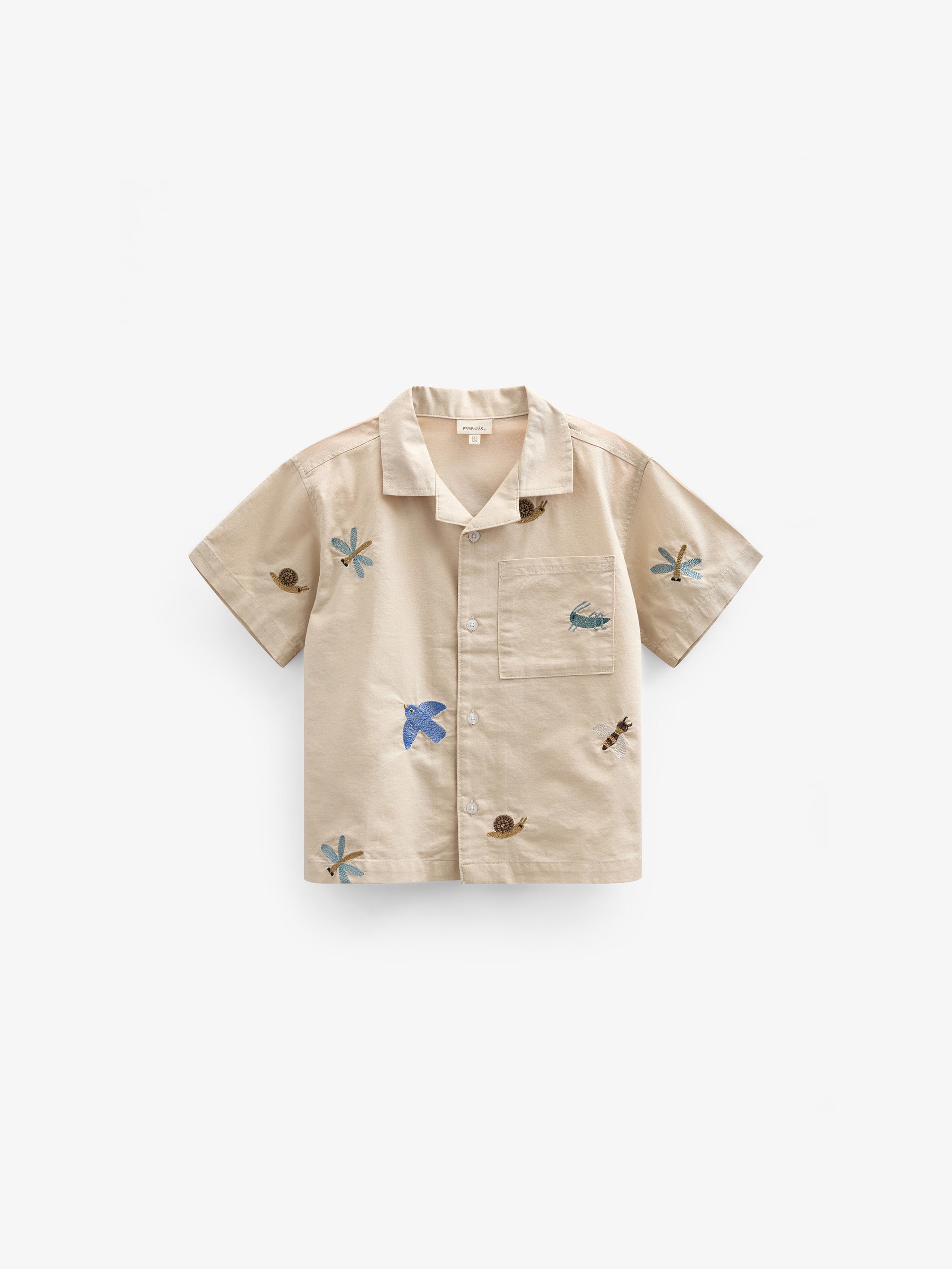 Besticktes Kurzarm-Baumwollhemd - Kids - Light Beige | 101061 Erik
