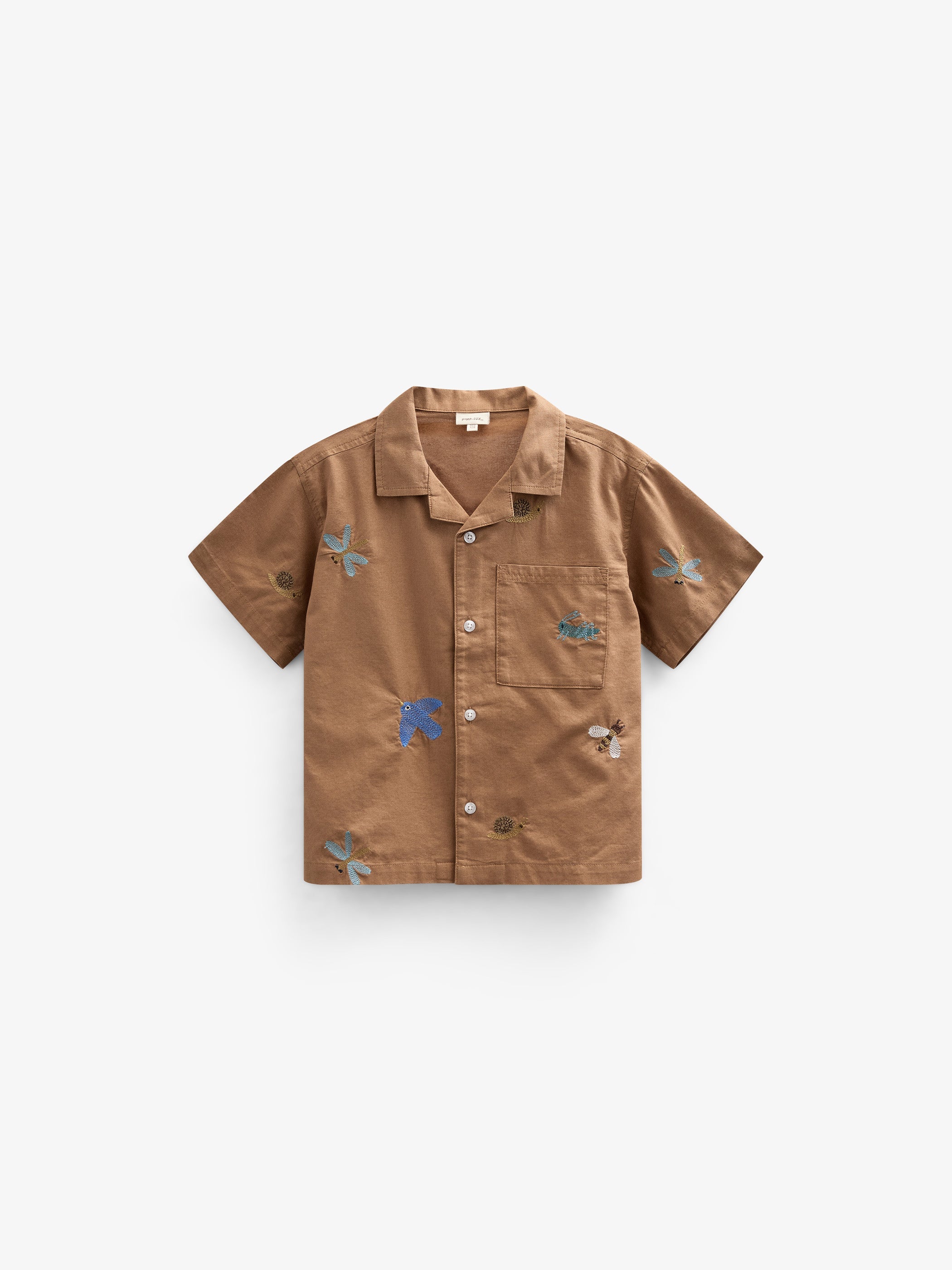 Besticktes Kurzarm-Baumwollhemd - Kids - Coconut | 101062 Erik
