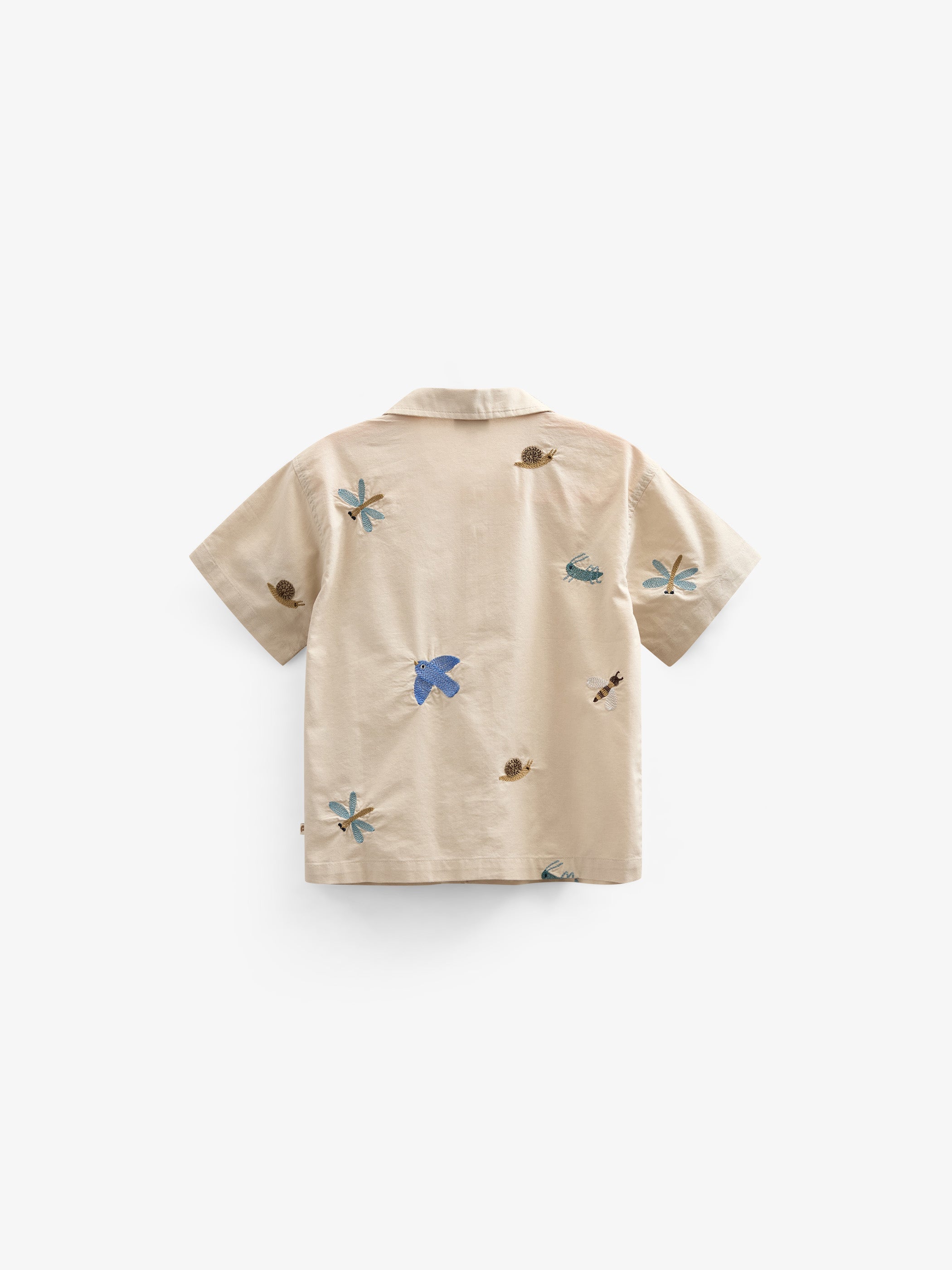 Besticktes Kurzarm-Baumwollhemd - Tween - Light Beige | 101096 Erik