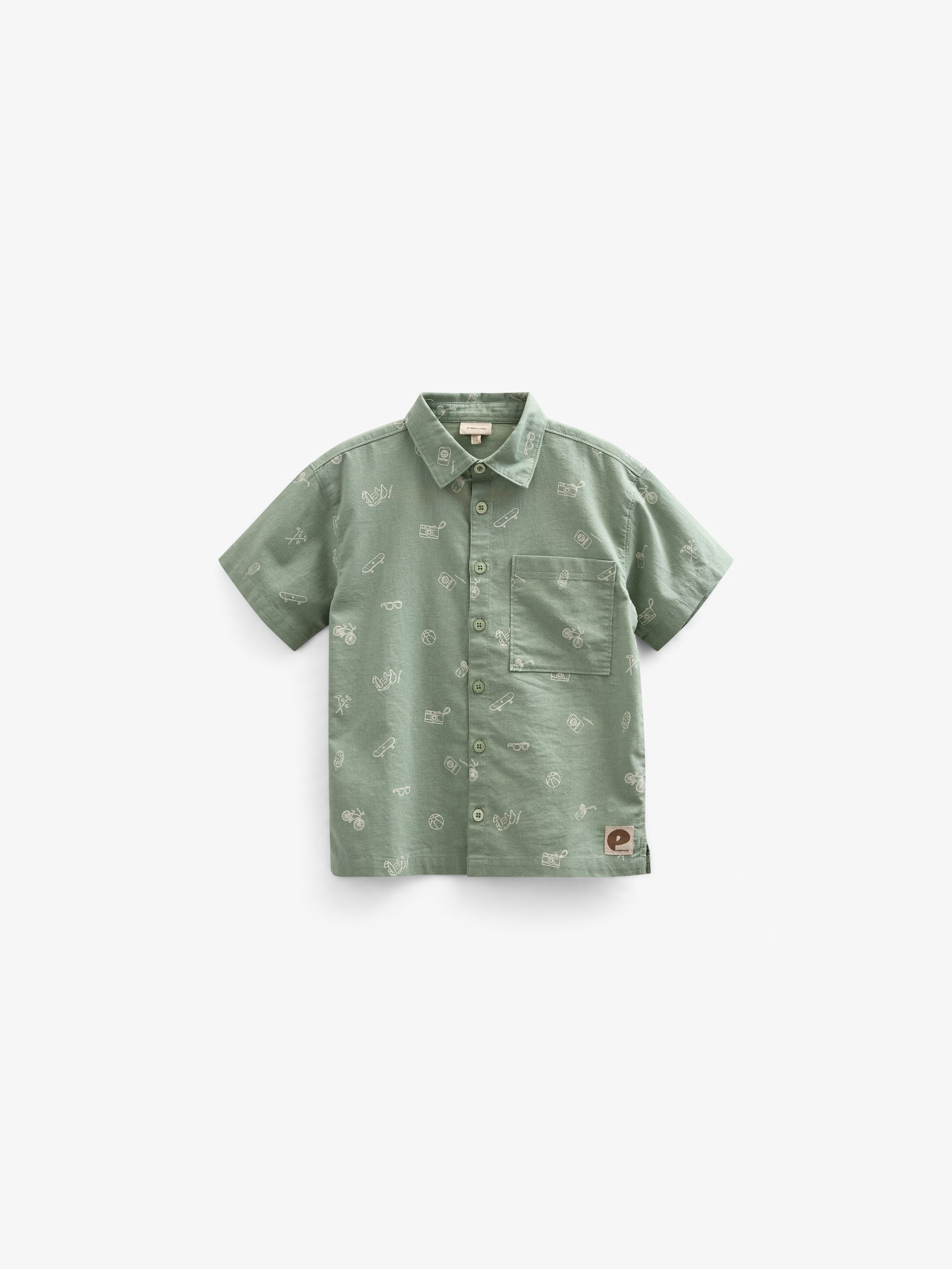 Bedrucktes Leinenmix Hemd - Kids - Dusty Green | 101165 William