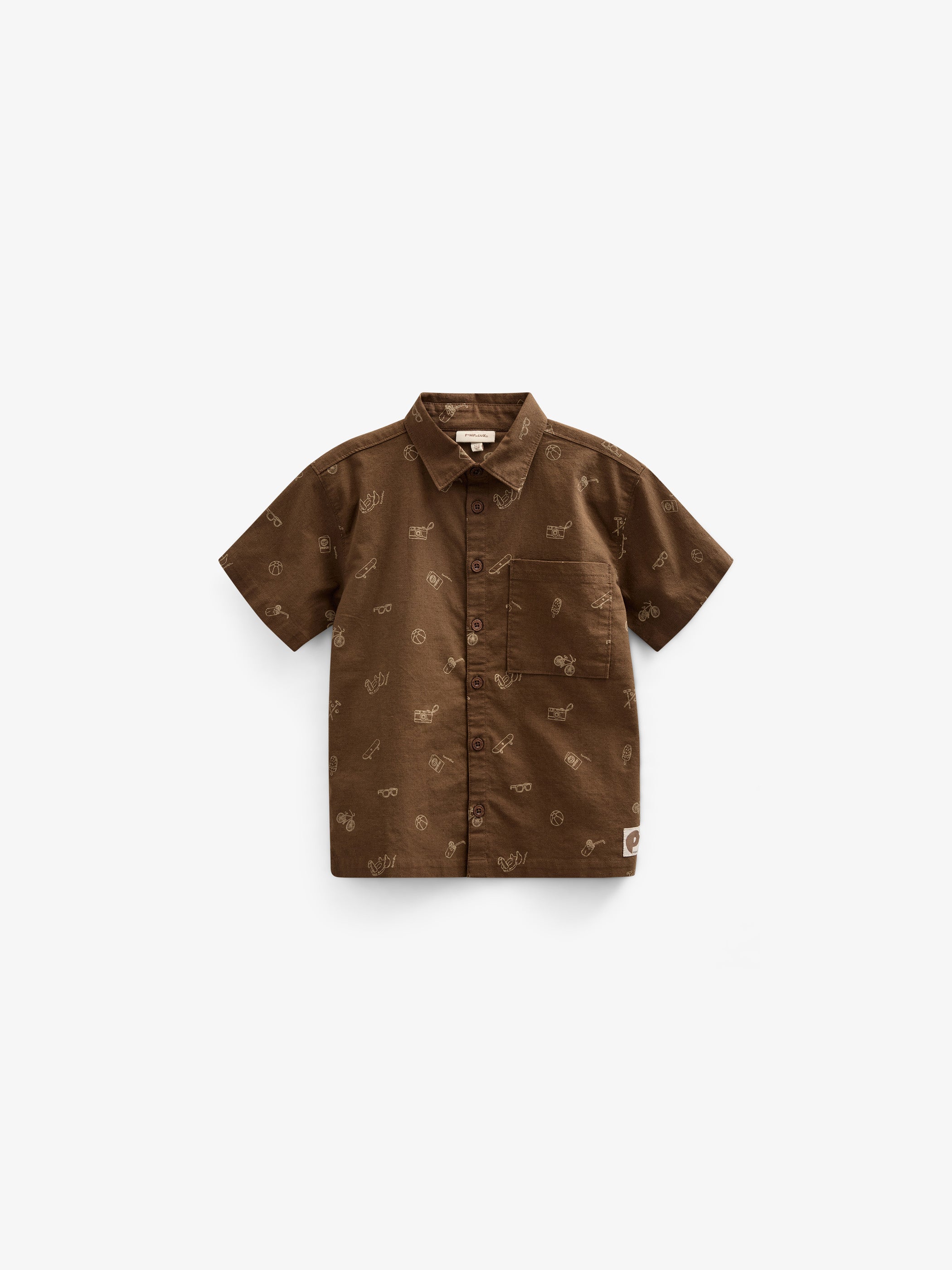 Bedrucktes Leinenmix Hemd - Kids - Dark Brown | 101167 William