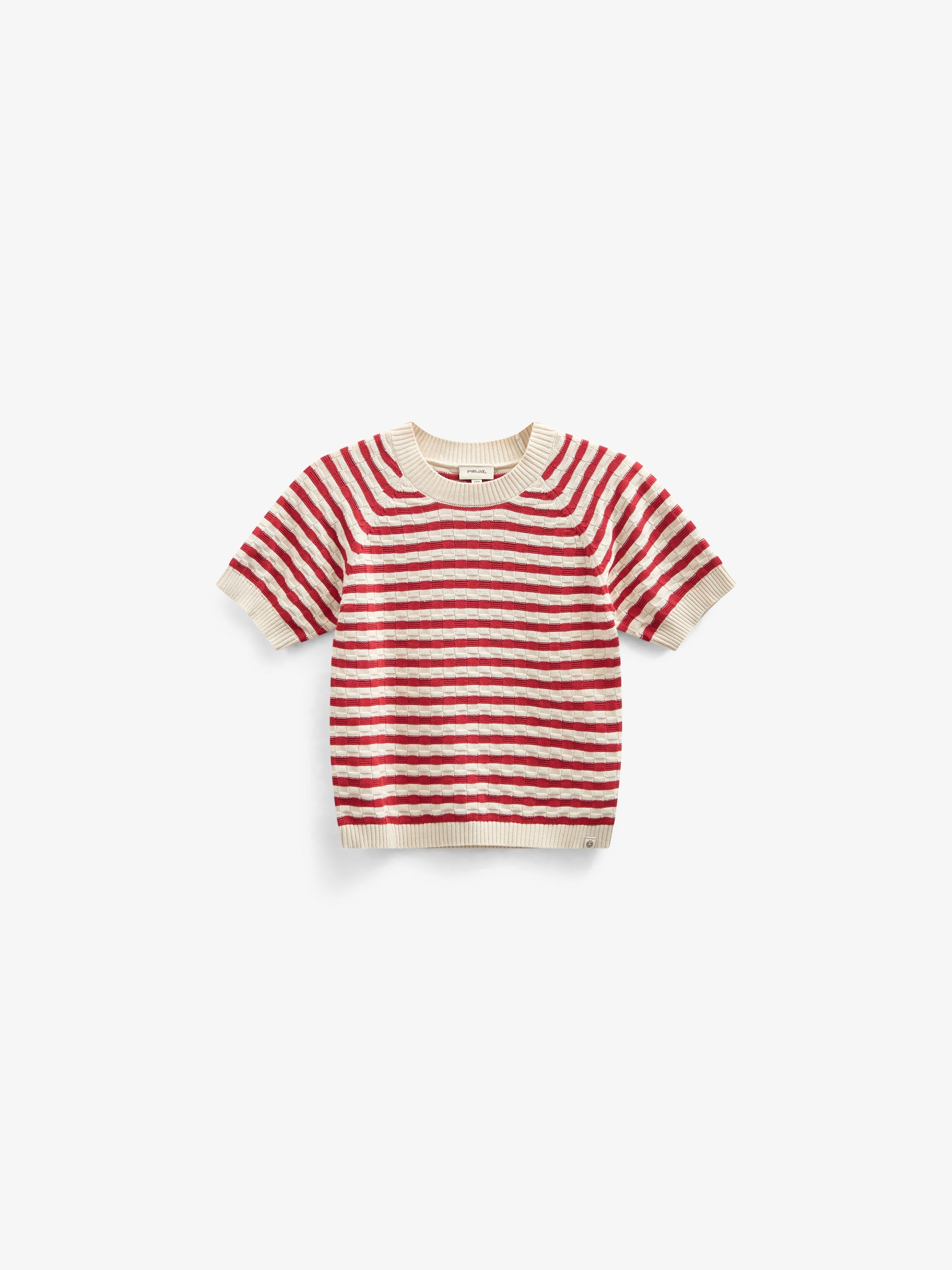 Gestreifter Kurzarm-Baumwollstrick - Kids - Cherry Red Stripe | 101239 Martha