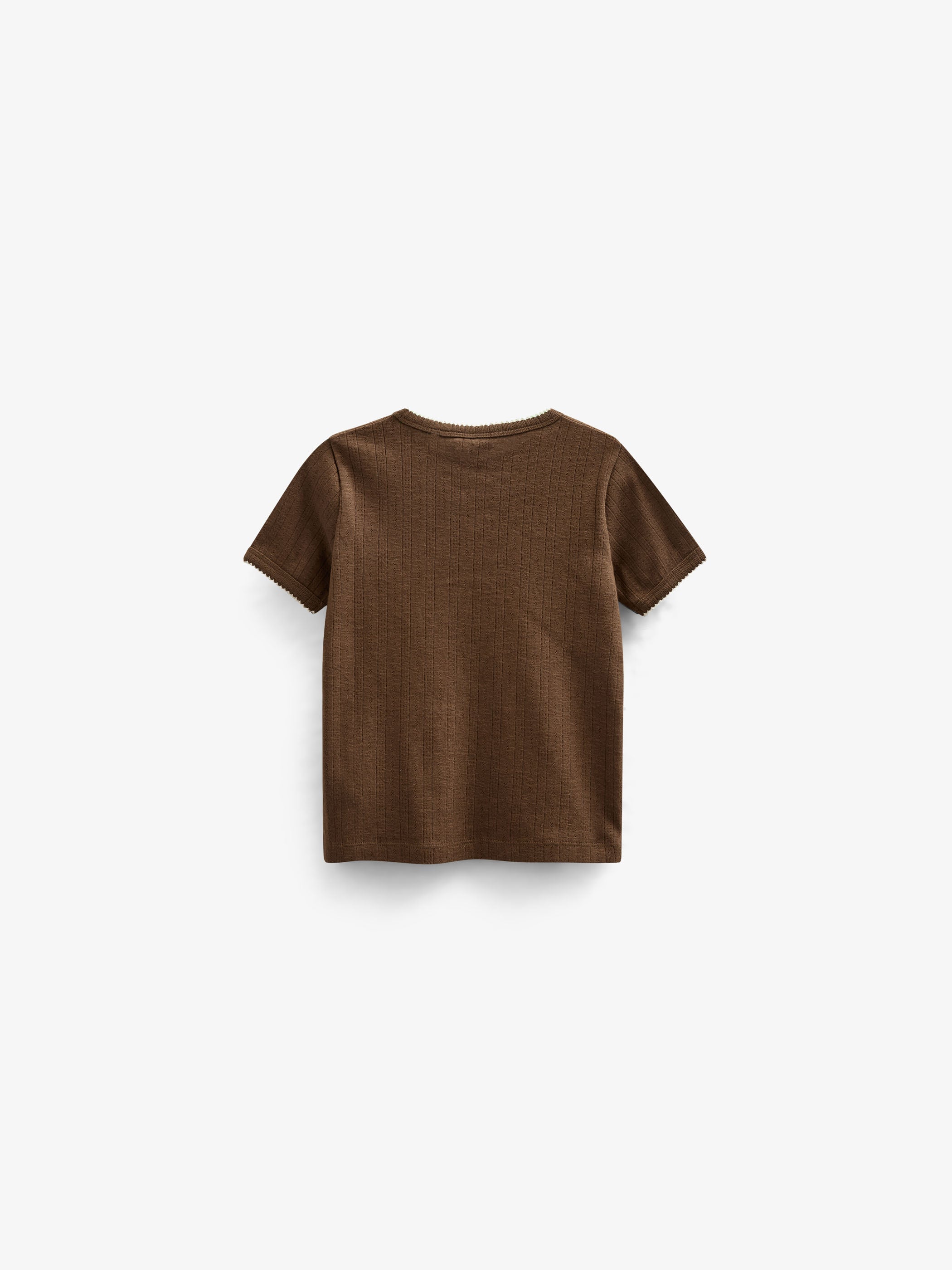 Pointelle T-Shirt mit Kontrast-Picot - Tween - Dark Brown | 101346 Drew