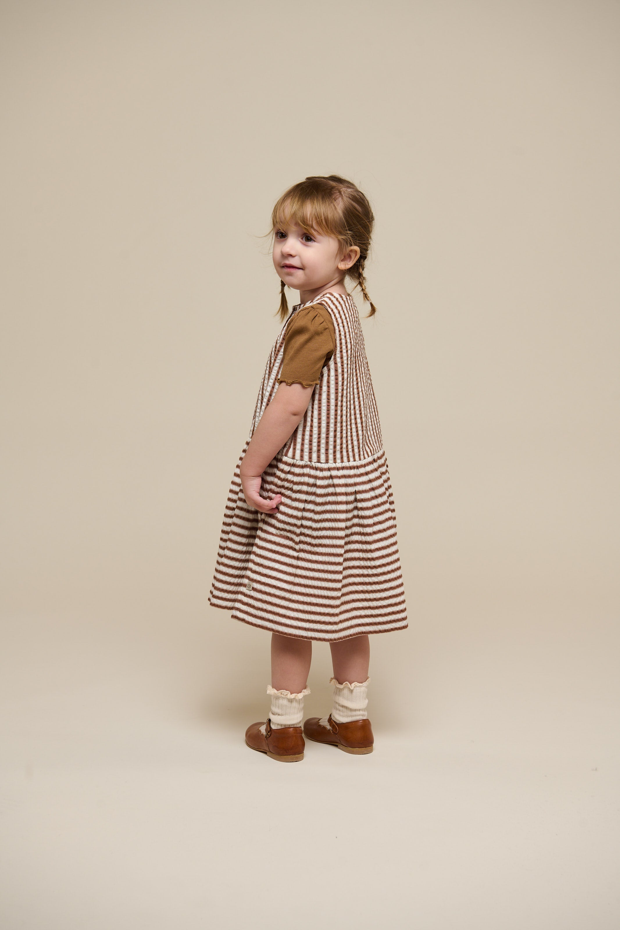 Gestreiftes Seersucker-Kleid - Kids - Brown | 101195 Nadia