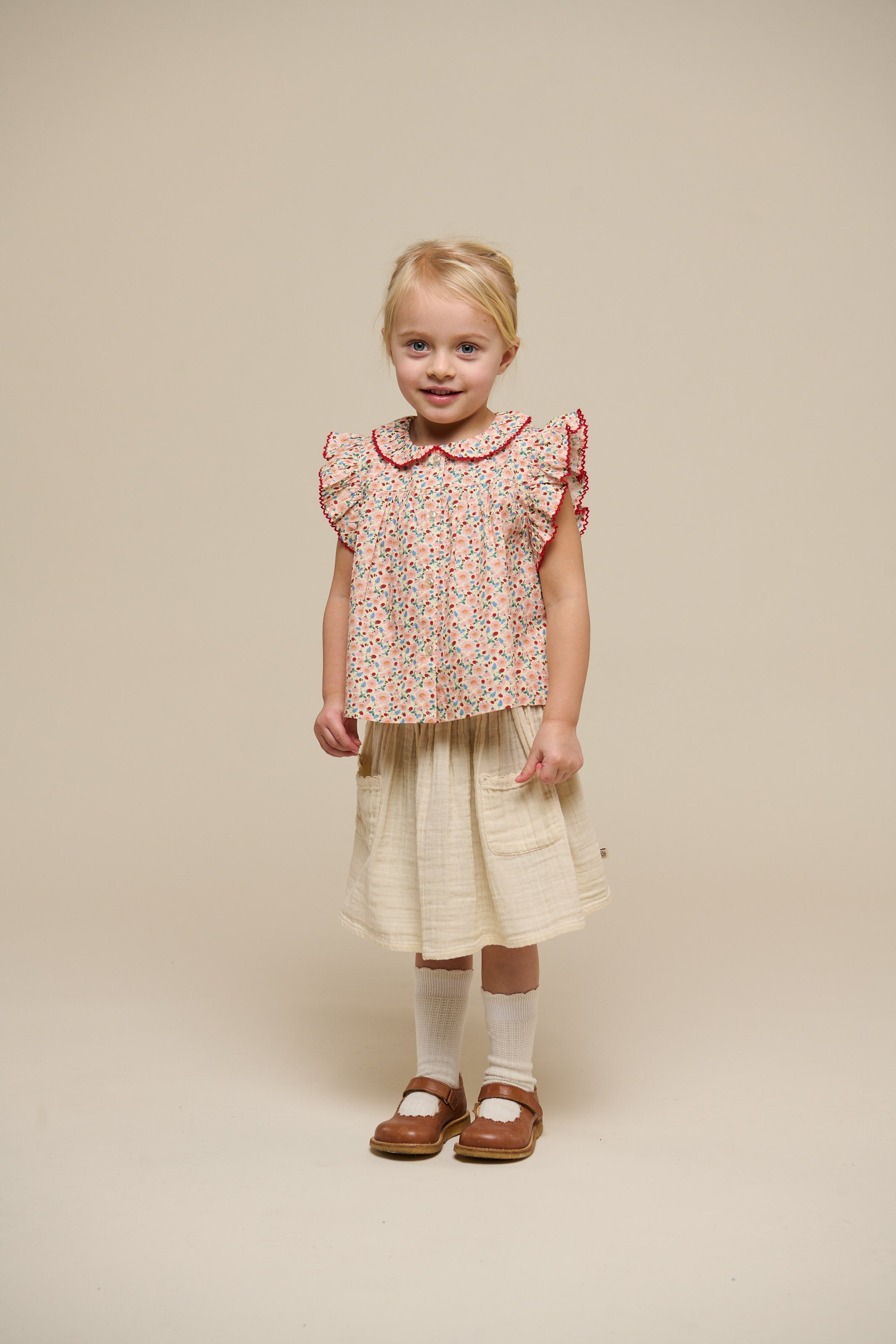Poplin-Top mit Blumenmuster und Rüsche - Kids - Rose | 100948 Poppy