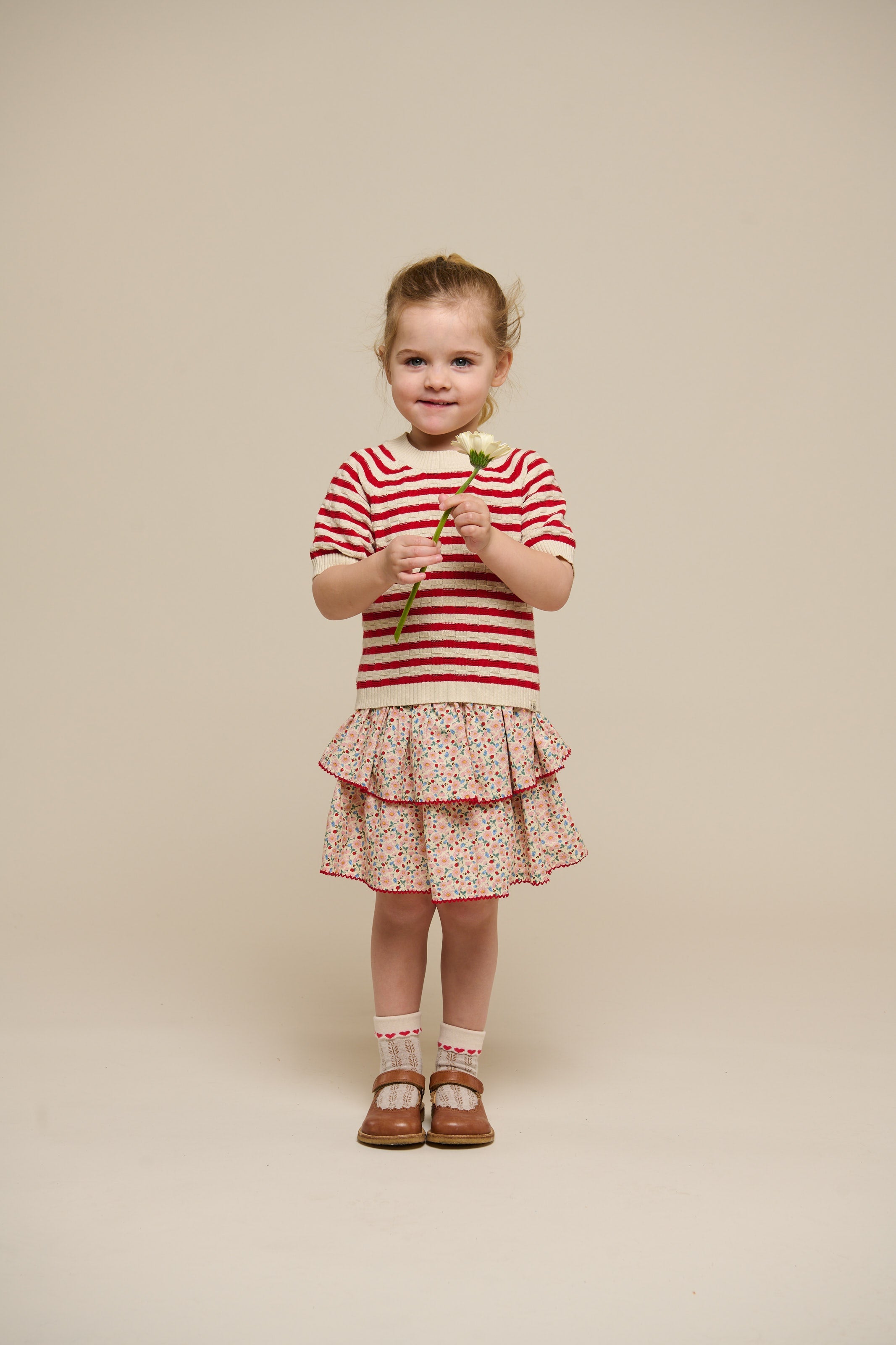 Gestreifter Kurzarm-Baumwollstrick - Kids - Cherry Red Stripe | 101239 Martha