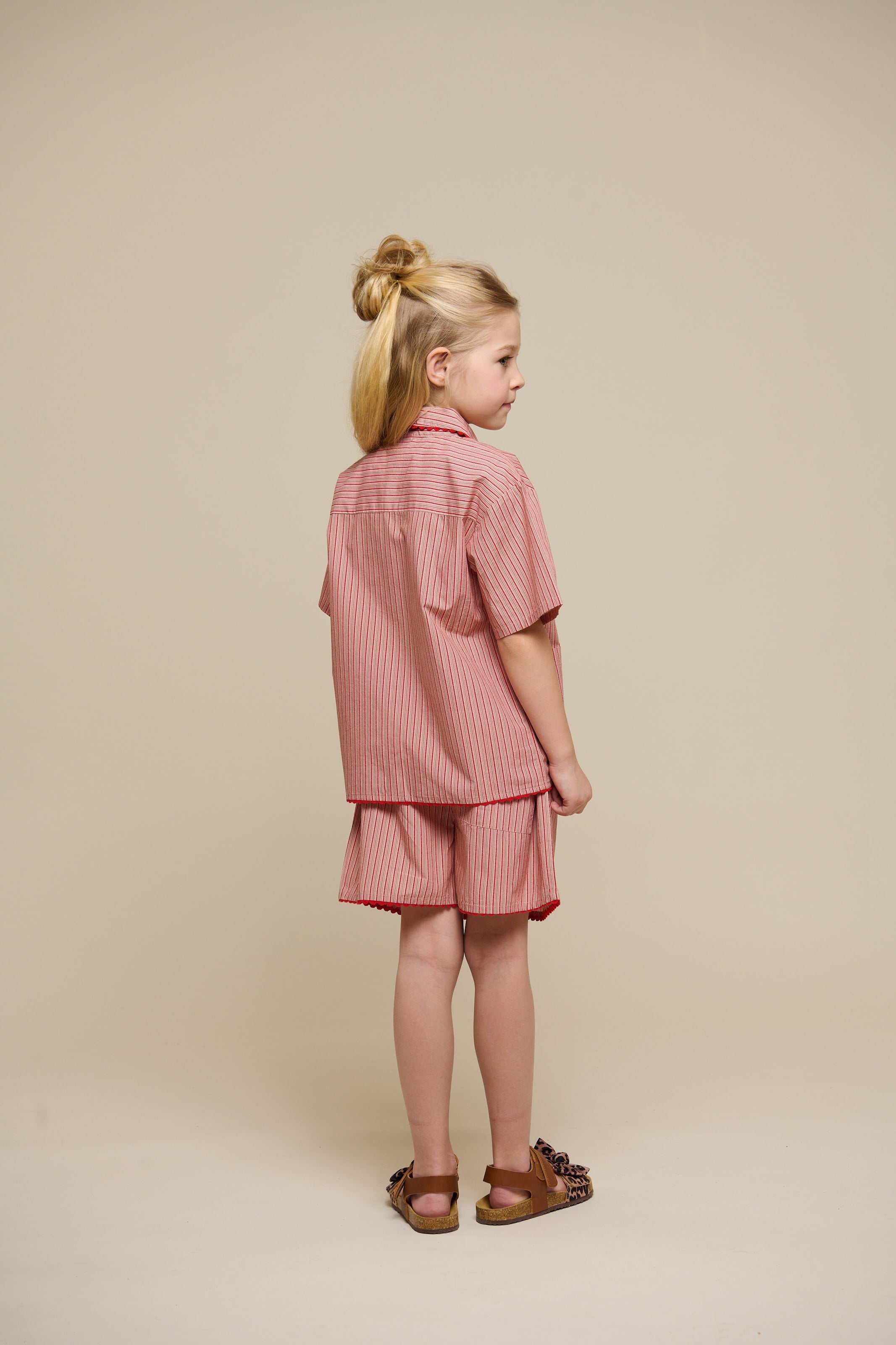 Gestreiftes Poplinhemd und Shorts Set - Tween - Old Rose/Cherry Red | 100947 Olivia