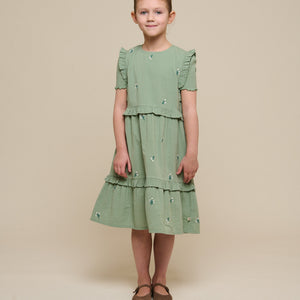 Besticktes Seersucker-Kleid - Tween - Dusty Green | 100977 Nora