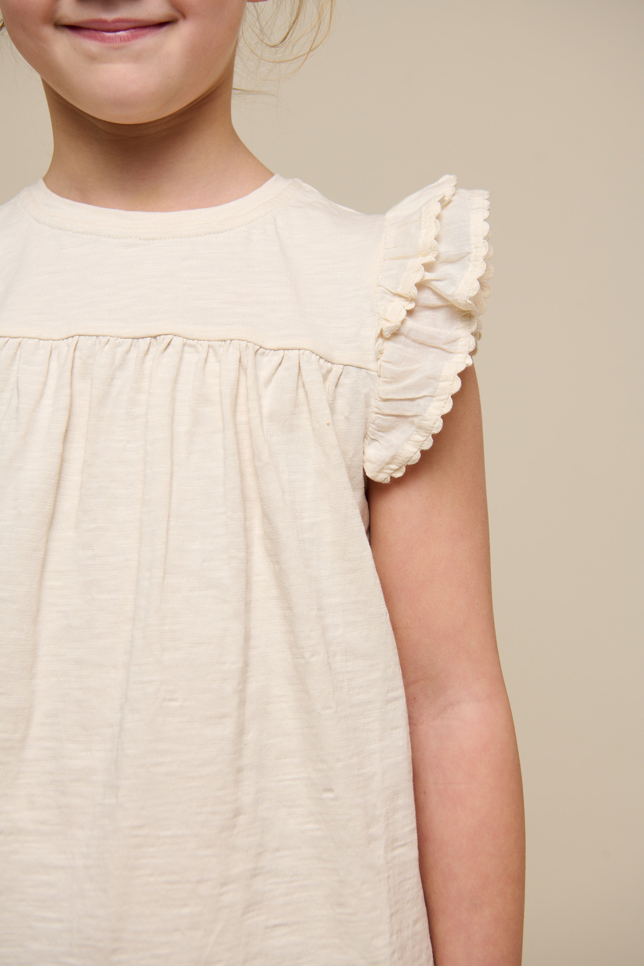 Jerseybluse mit Zick Zack Rüsche - Tween - Offwhite | 101071 Gabriella