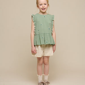Besticktes Seersucker-Top - Tween - Dusty Green | 100981 Nora