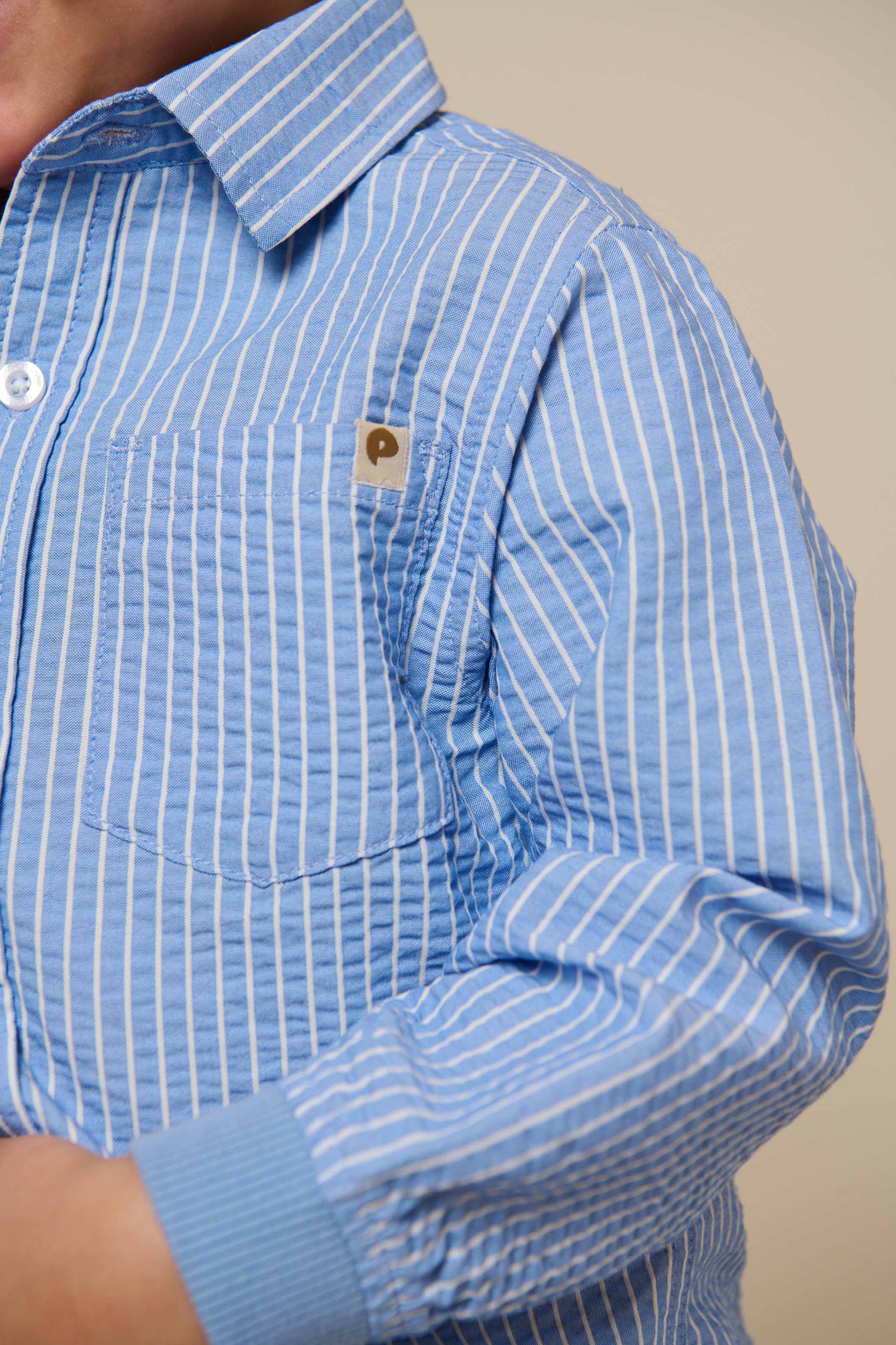 Gestreiftes Seersucker-Hemd mit Rippbündchen - Kids - Blue Stripe | 101348 Patrick