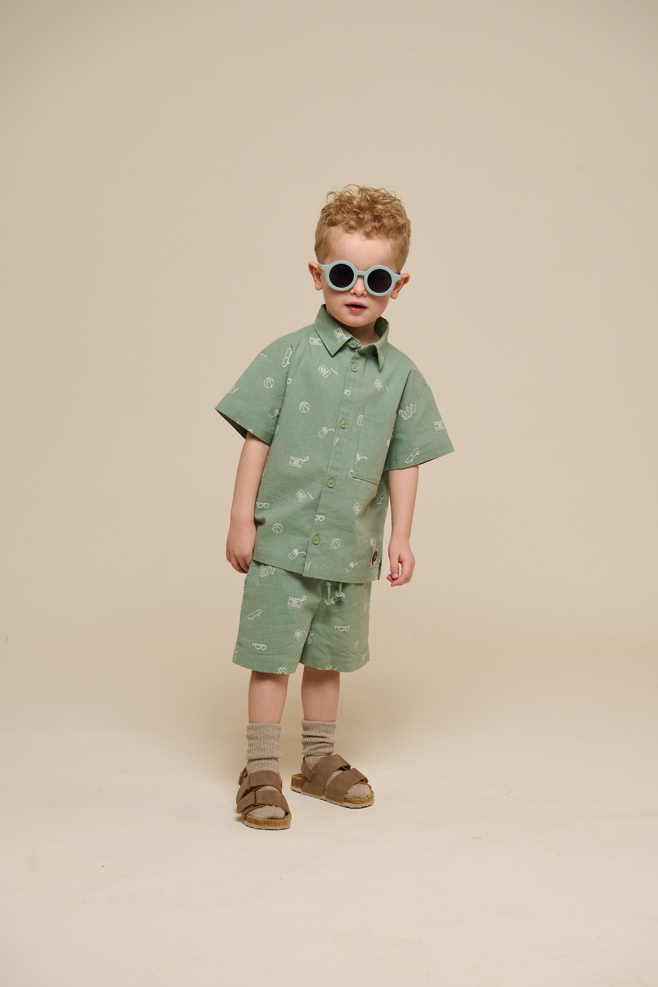 Bedrucktes Leinenmix Hemd - Kids - Dusty Green | 101165 William