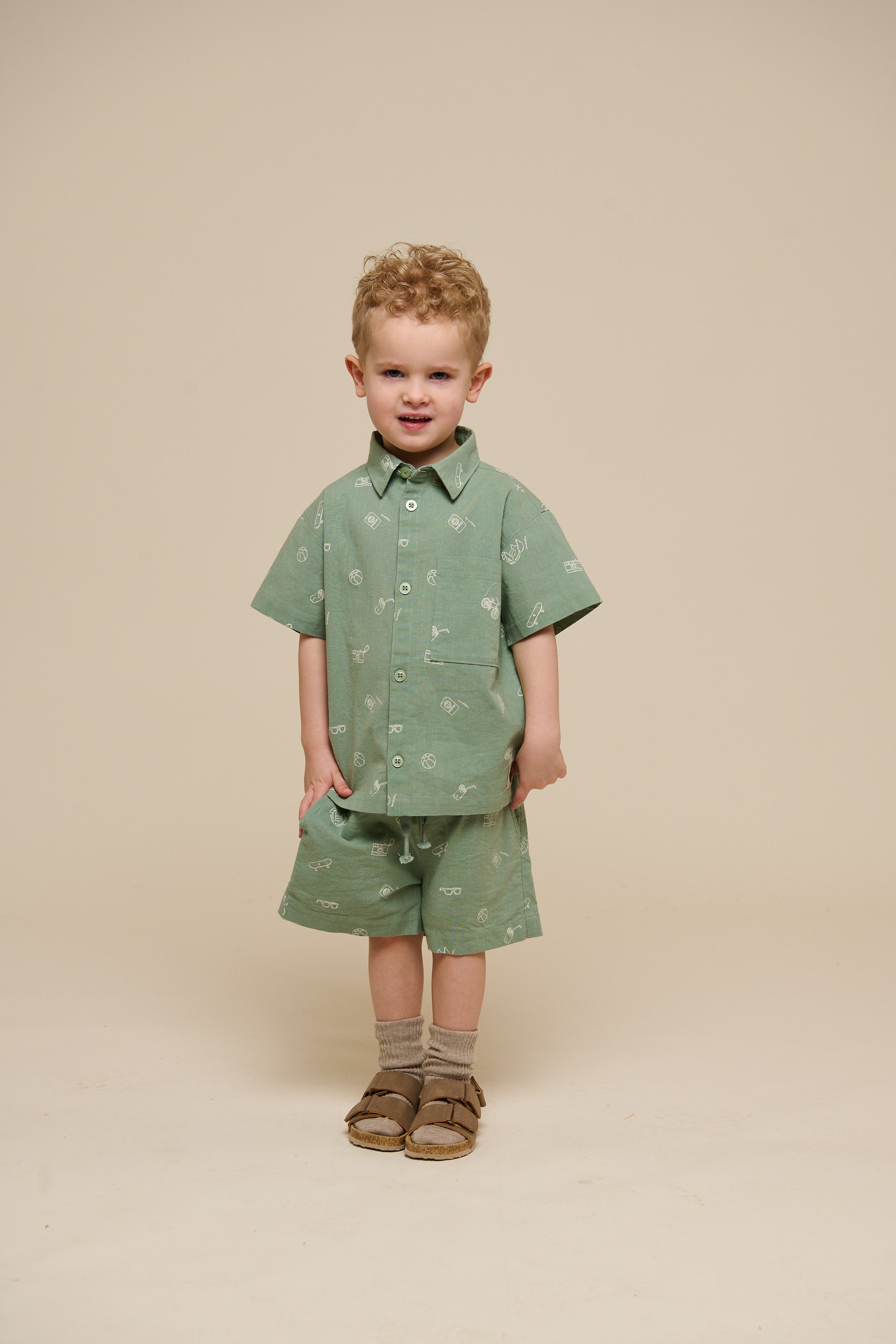 Bedruckte Leinenmix-Shorts - Kids - Dusty Green | 101169 William