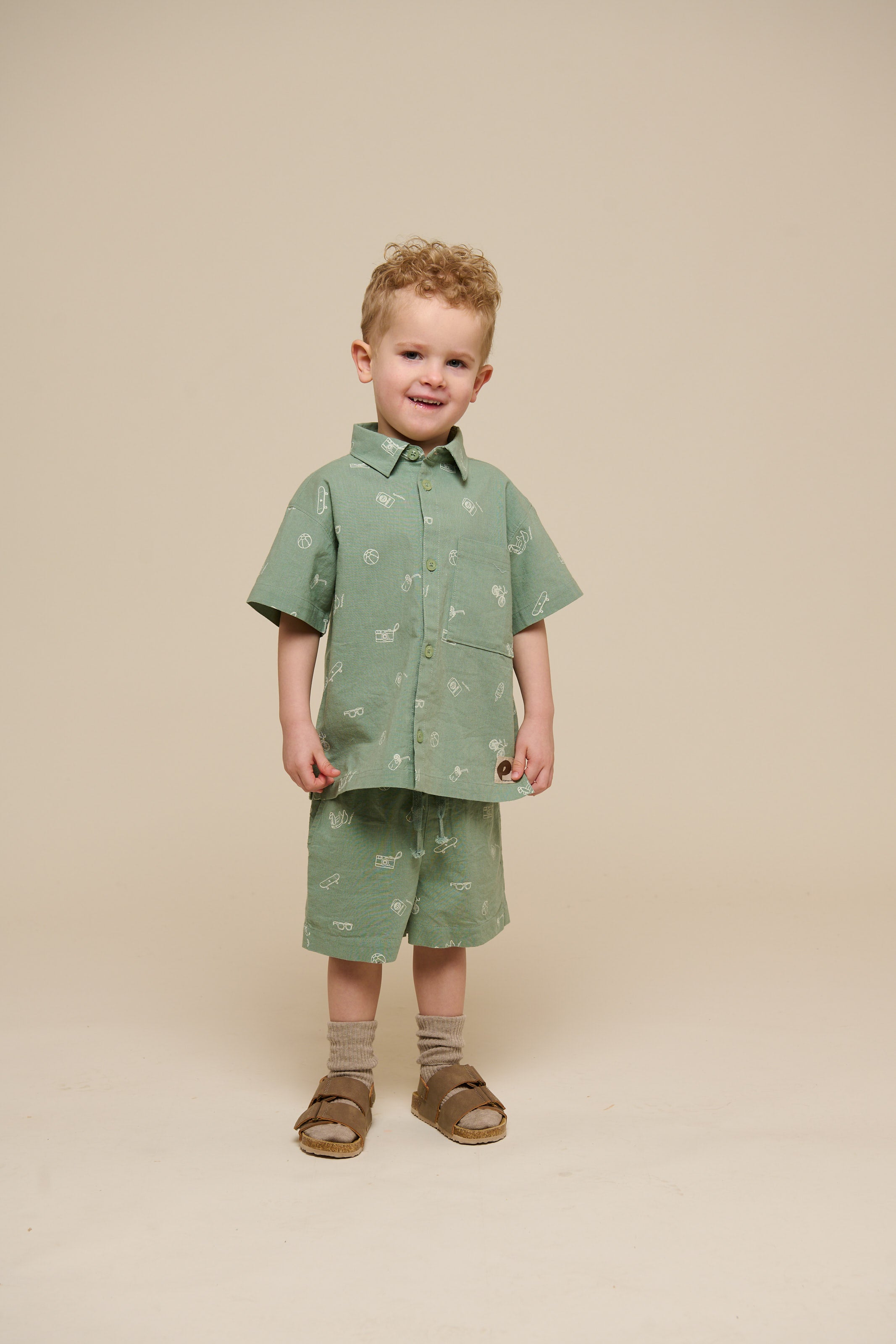 Bedrucktes Leinenmix Hemd - Kids - Dusty Green | 101165 William