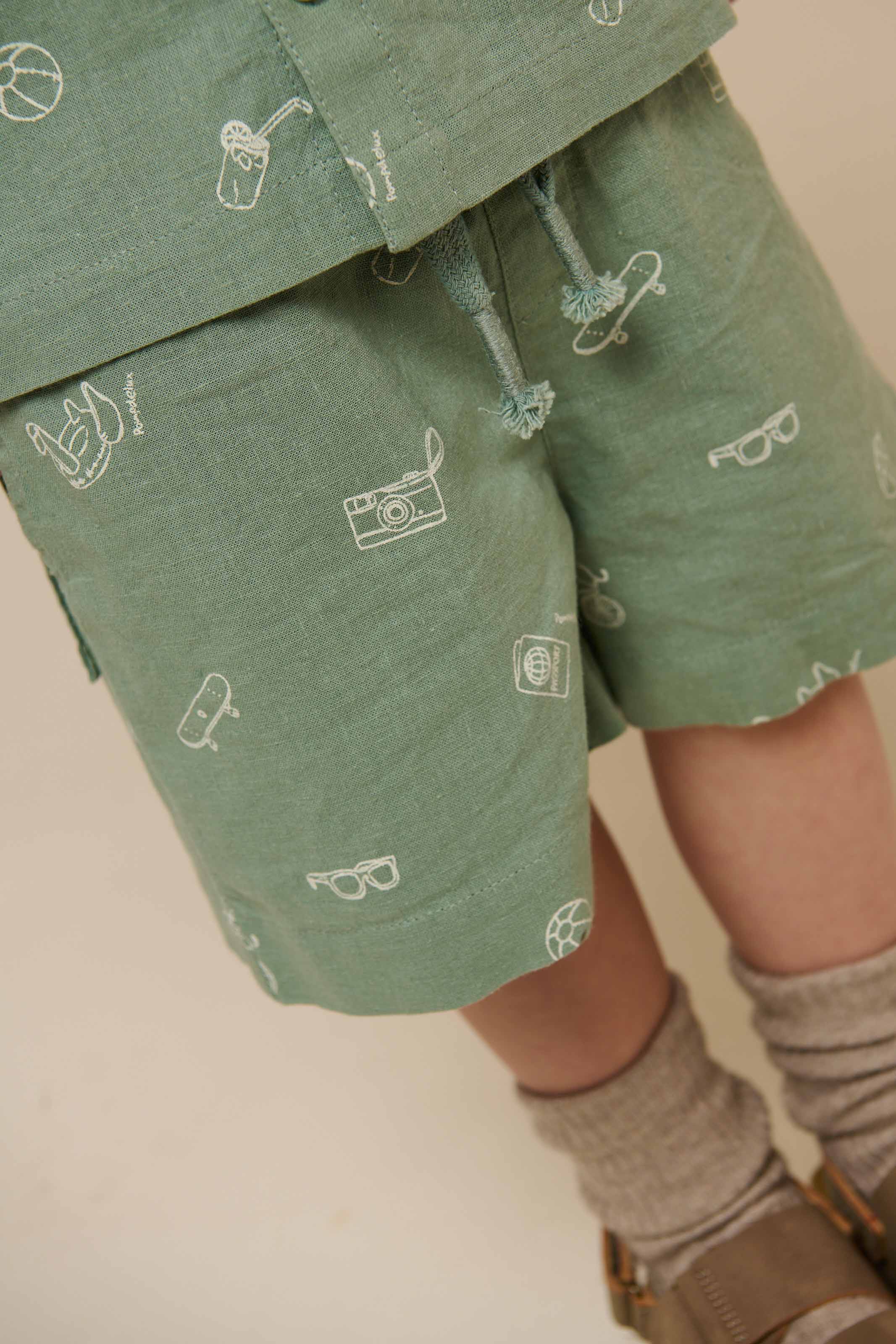 Bedrucktes Leinenmix Hemd - Kids - Dusty Green | 101165 William