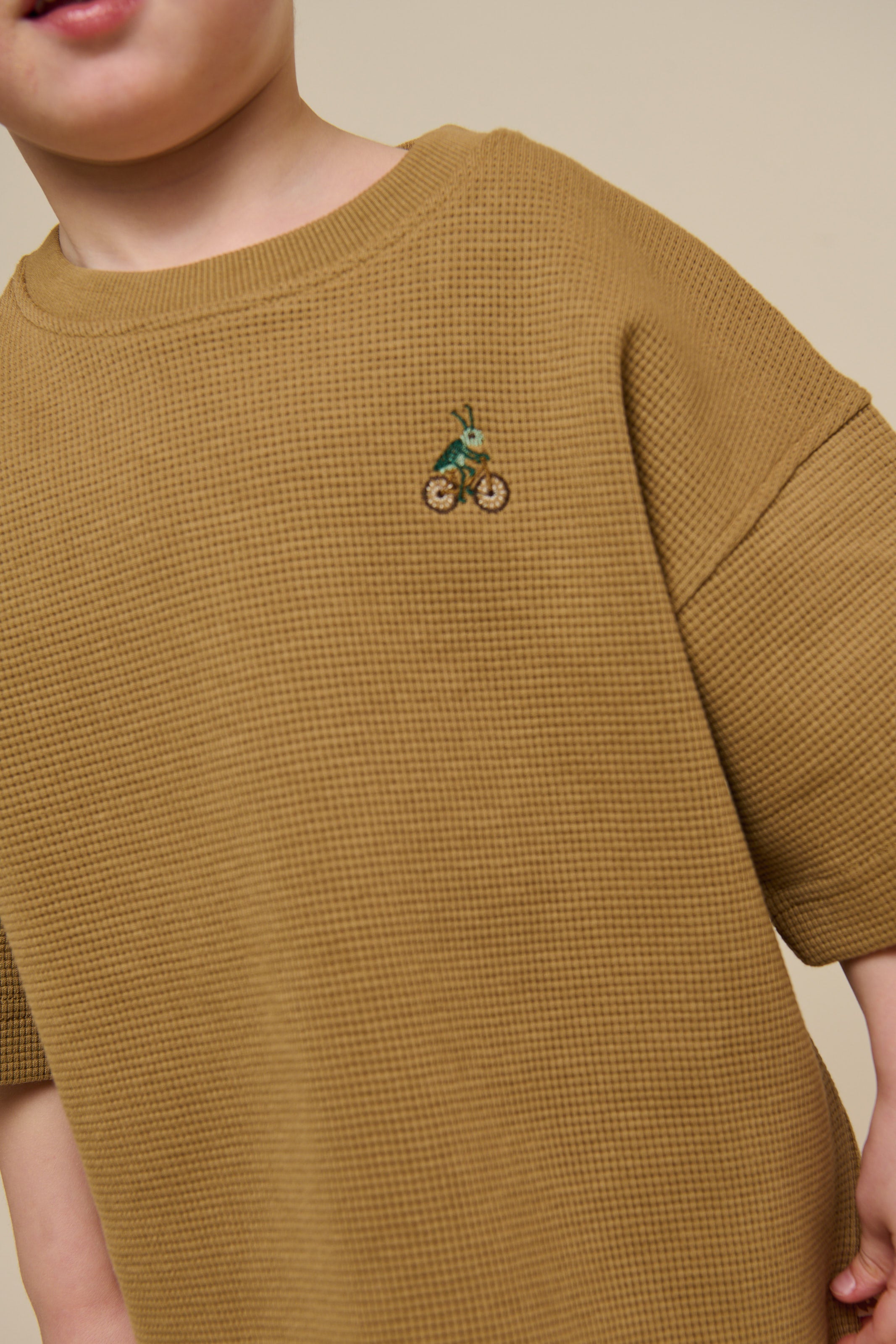 Waffel T-Shirt - Kids - Khaki | 101148 Evan