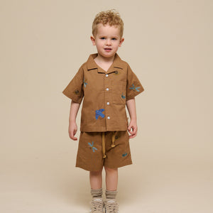 Besticktes Kurzarm-Baumwollhemd - Kids - Coconut | 101062 Erik