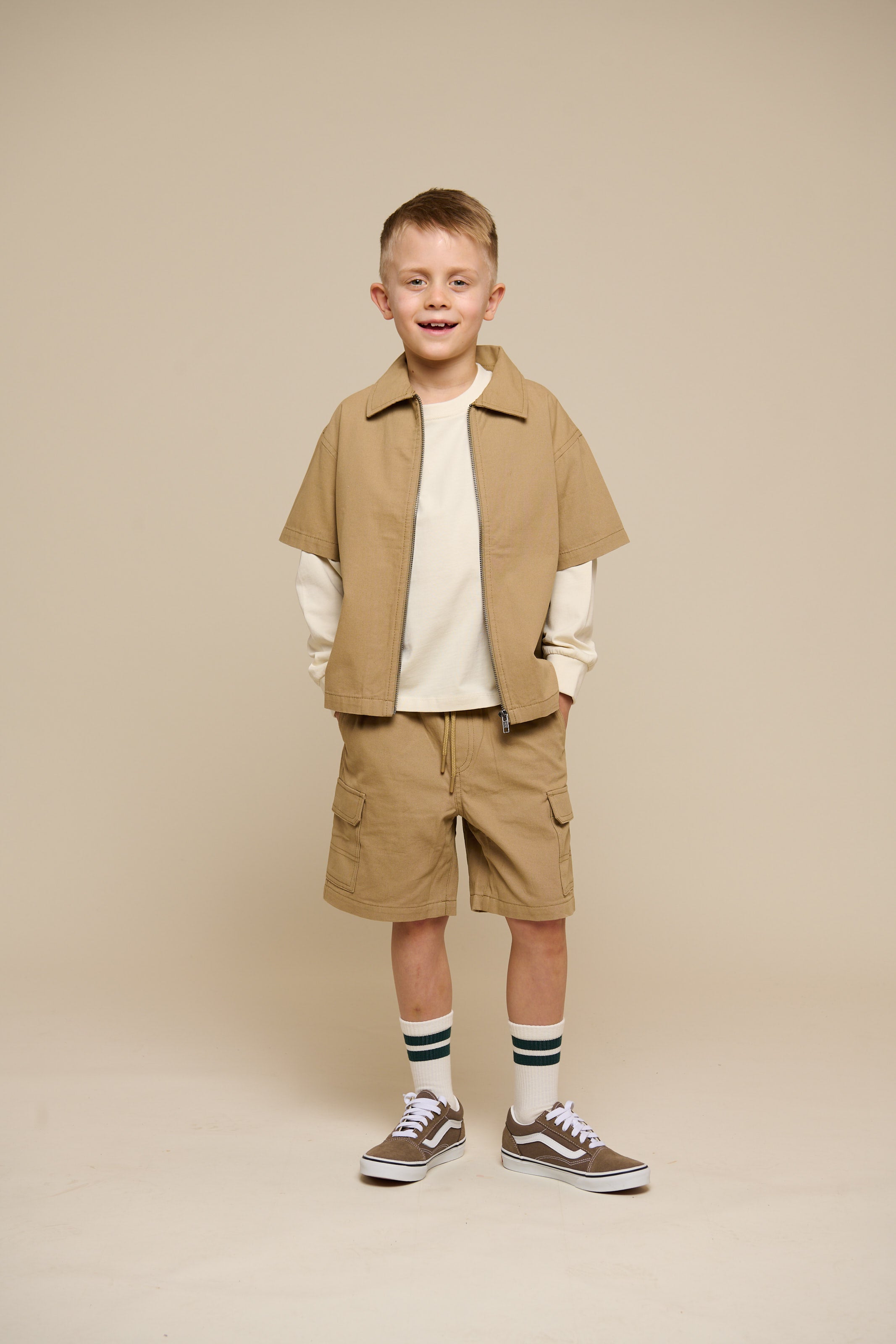 Canvas-Hemdjacke mit Reißverschluss - Kids - Khaki | 101124 Isack