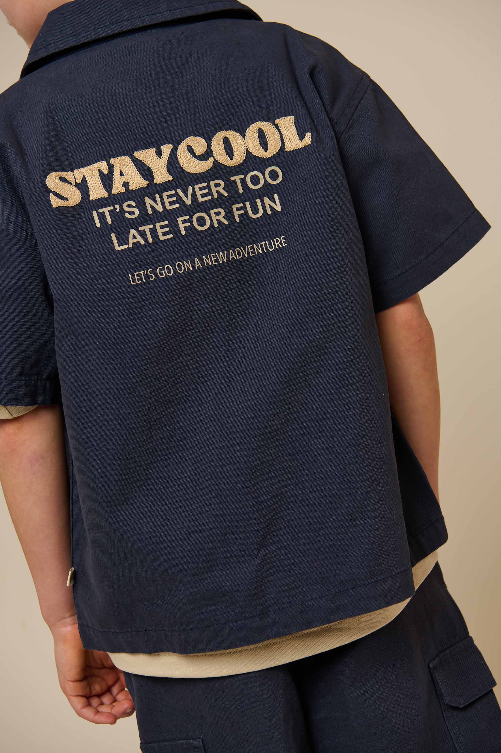 Canvas-Hemdjacke mit Reißverschluss - Kids - Navy | 101126 Isack