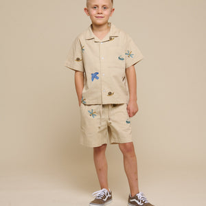 Besticktes Kurzarm-Baumwollhemd - Tween - Light Beige | 101096 Erik