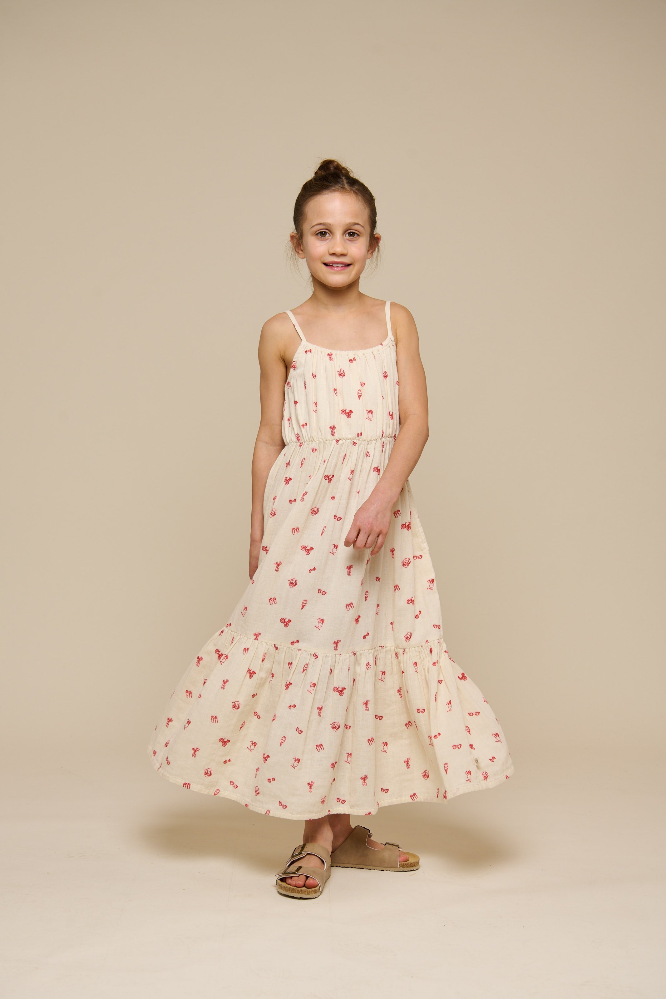 Bedrucktes Gaze-Midi-Trägerkleid - Tween - Offwhite/Cherry Red | 100974 Fiona
