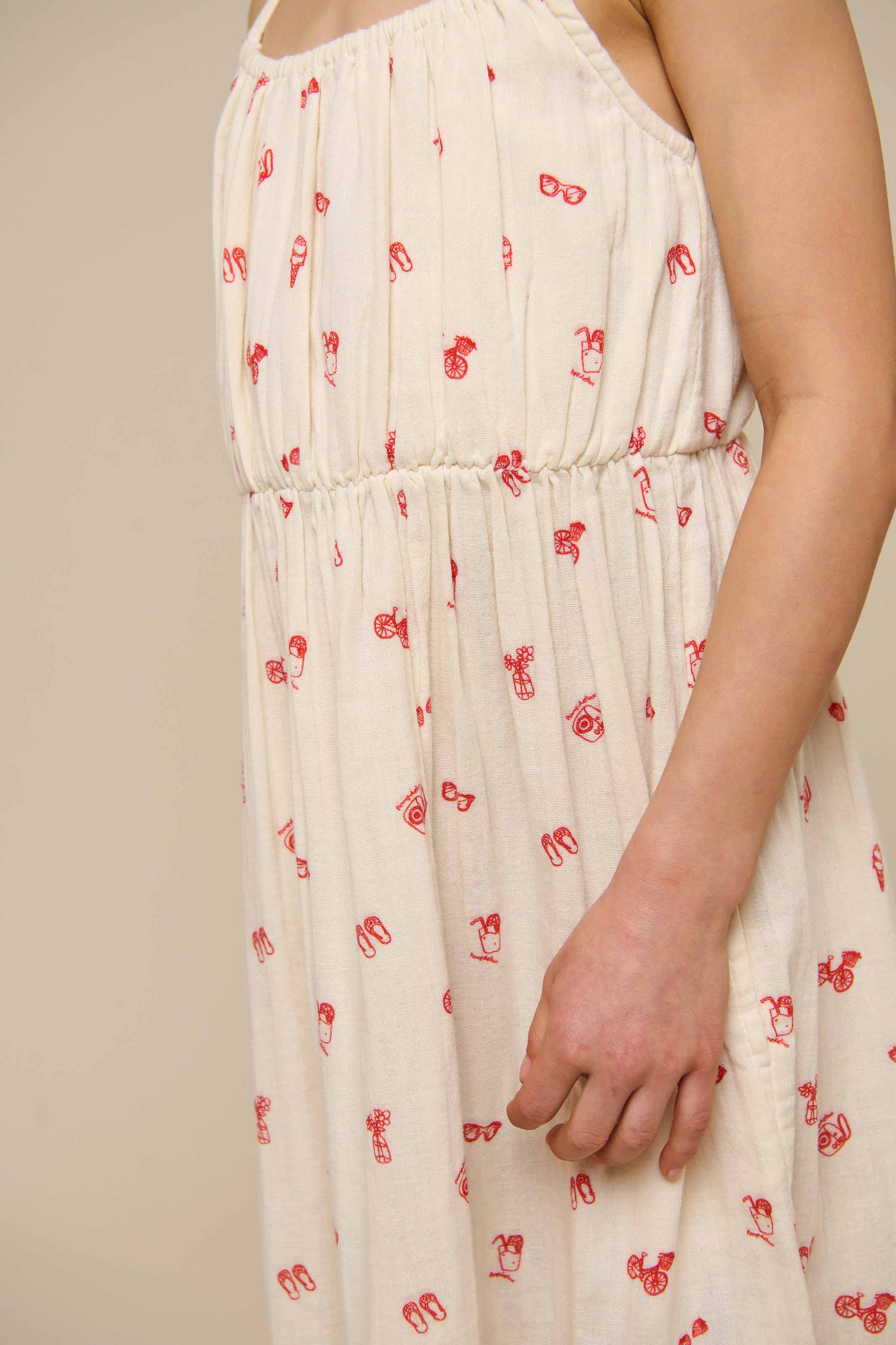 Bedrucktes Gaze-Midi-Trägerkleid - Tween - Offwhite/Cherry Red | 100974 Fiona
