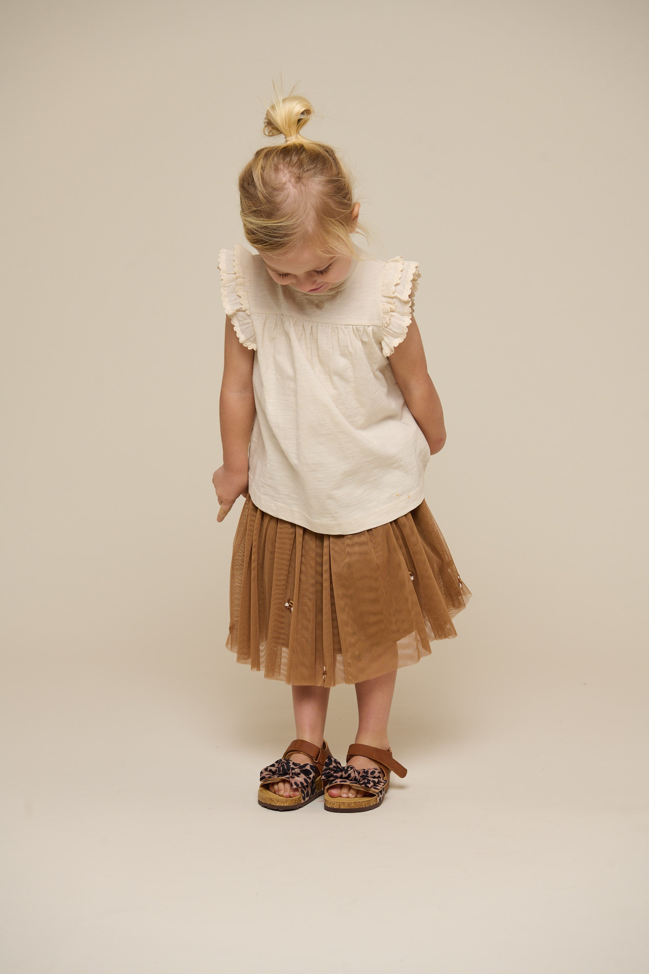 Jerseybluse mit Zick Zack Rüsche - Kids - Offwhite | 101040 Gabriella