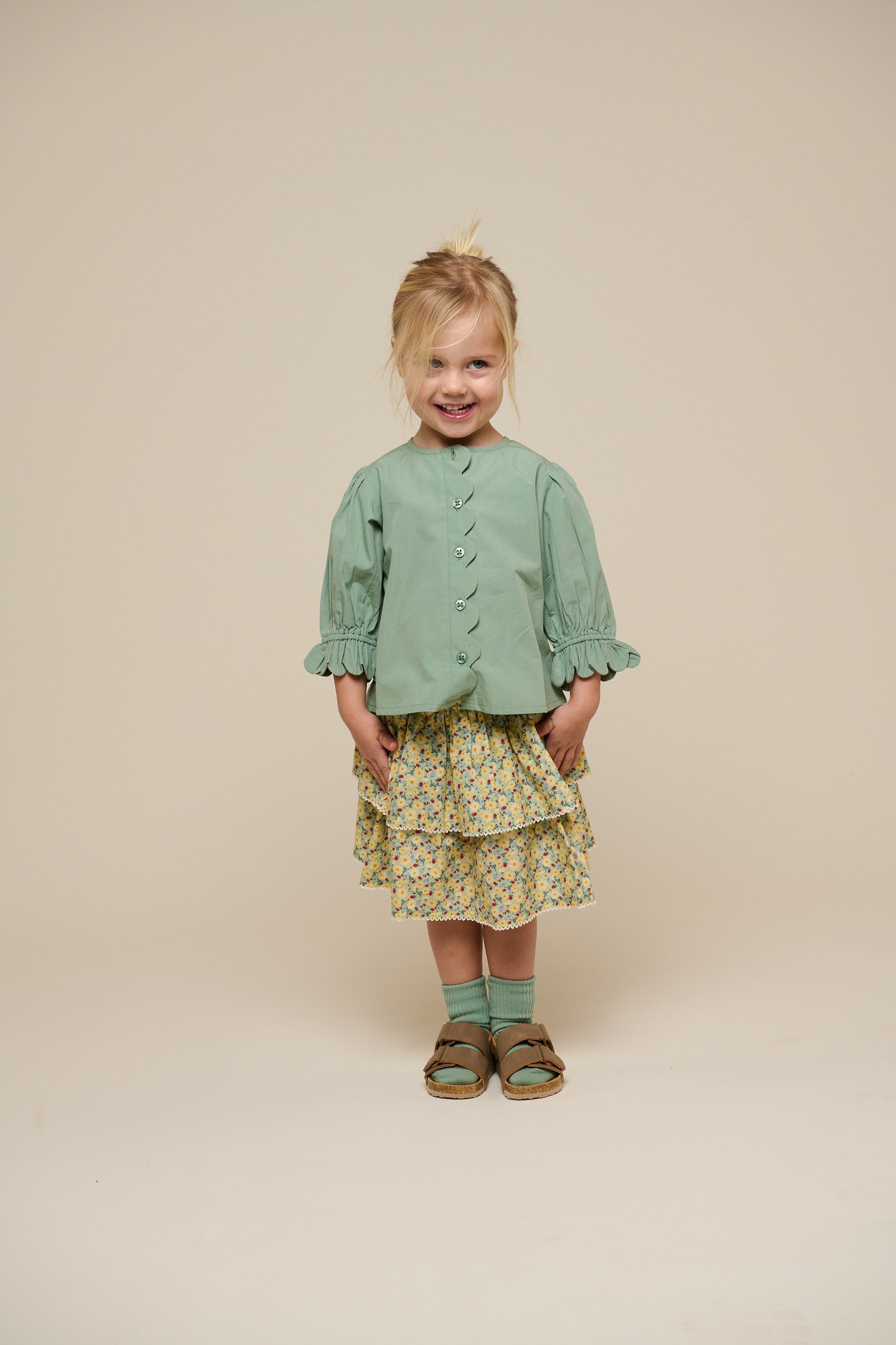 Popelinebluse mit Muschelkante - Kids - Dusty Green | 101047 Joy