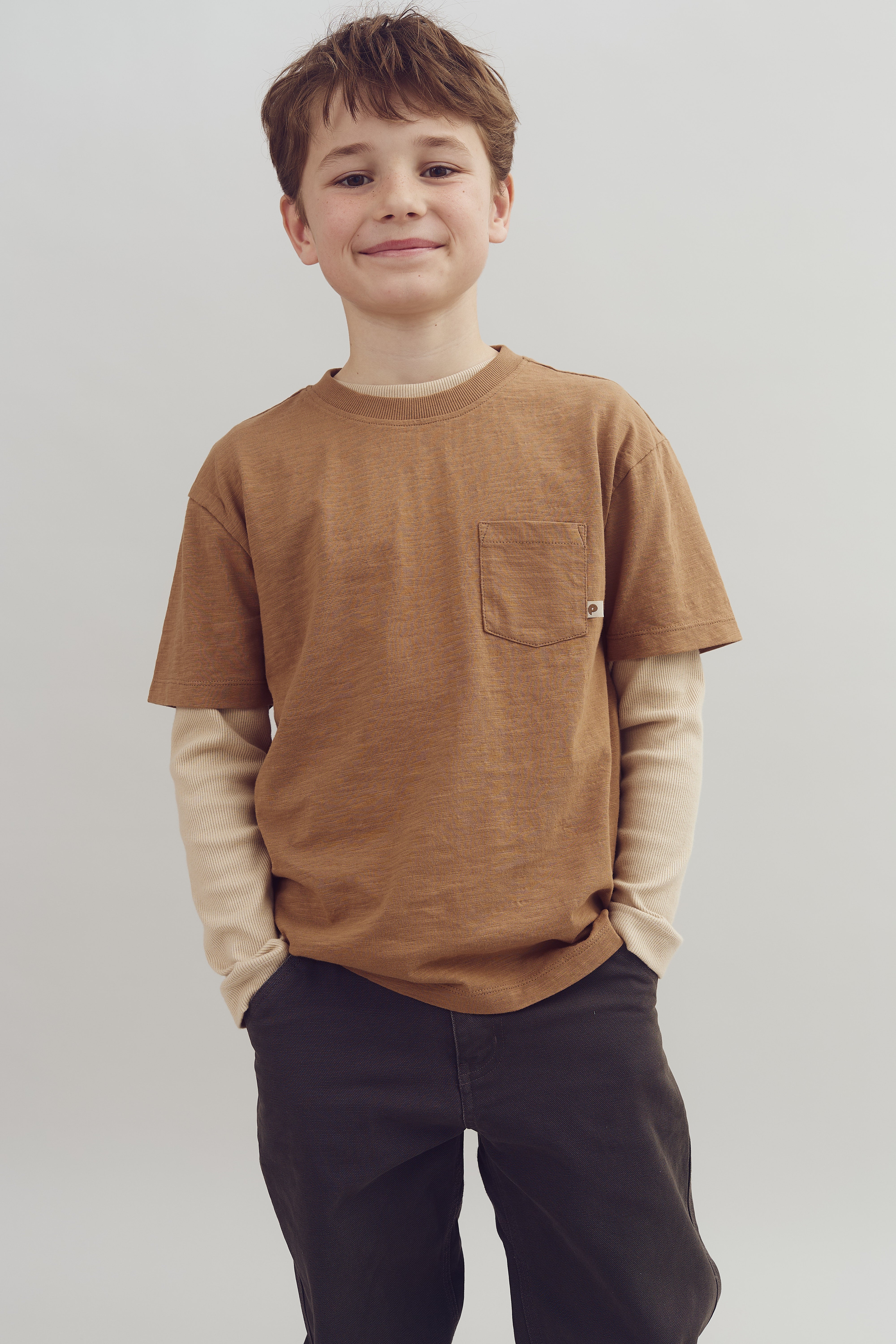 Langärmeliges Basic-T-Shirt aus Rippe - Tweens - Beige