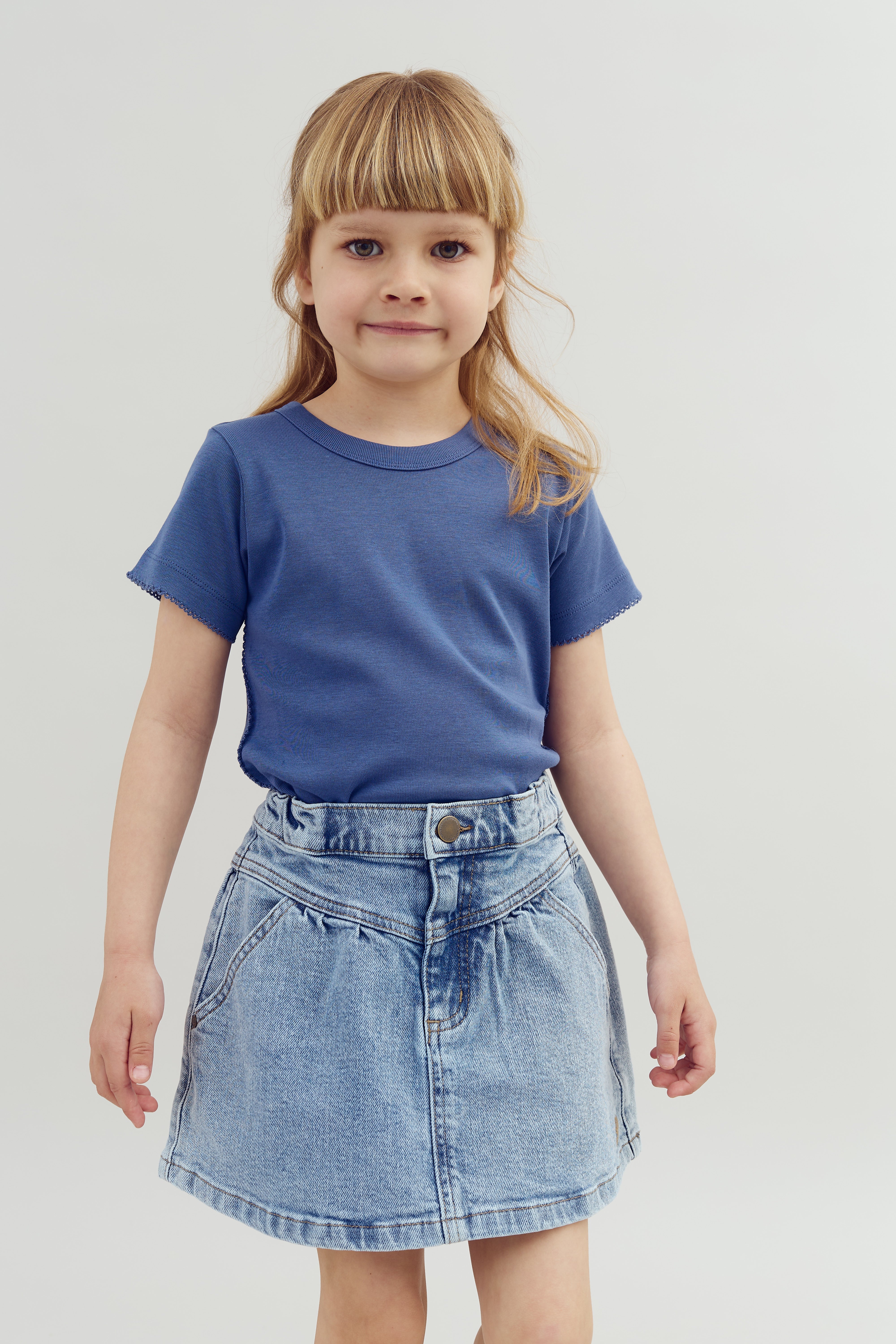 Tailliertes T-Shirt mit Picot-Stich - Dusty Cobalt | 100201 Tina